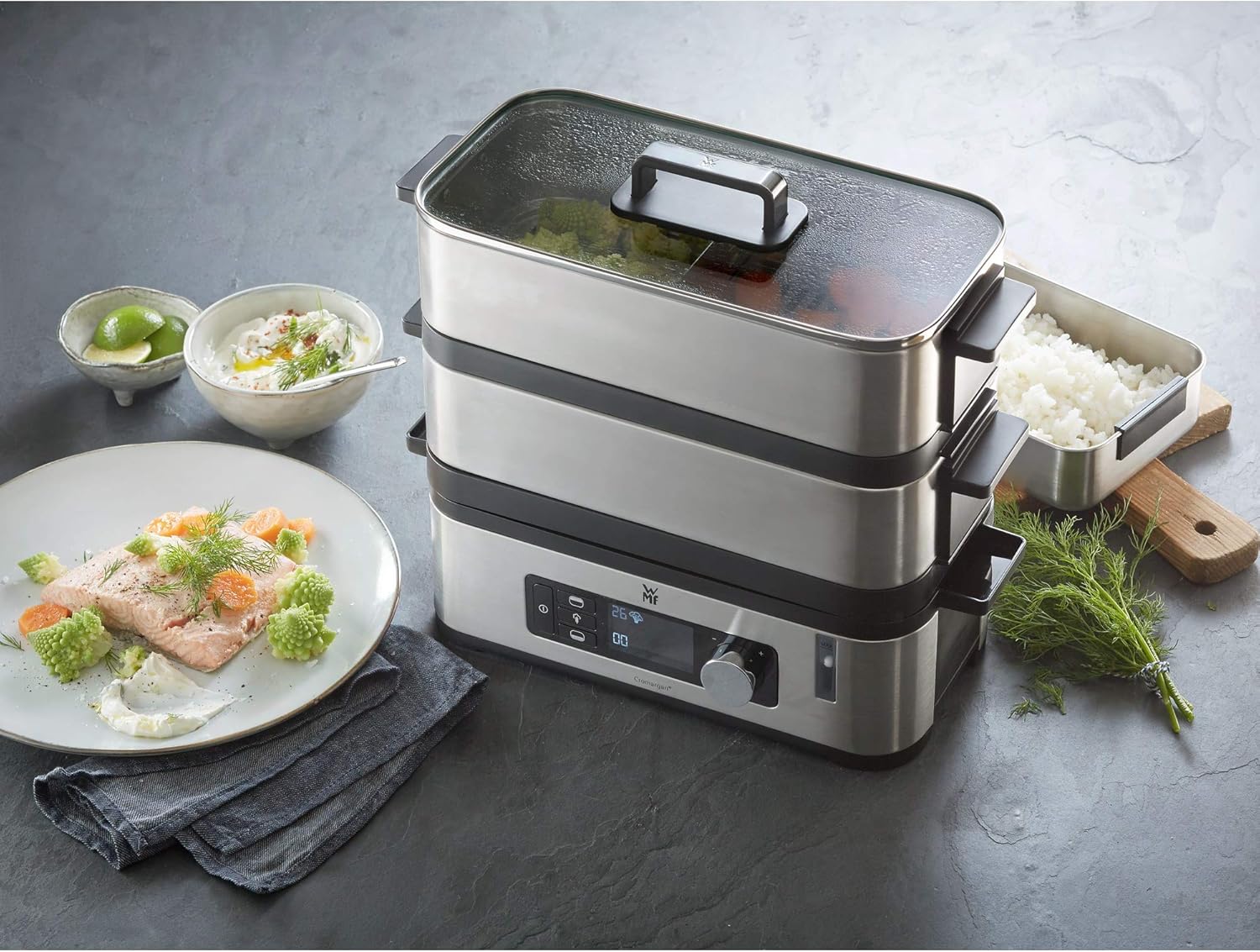 WMF KITCHENminis лосось жана күрүч кошулган буу бышыргыч