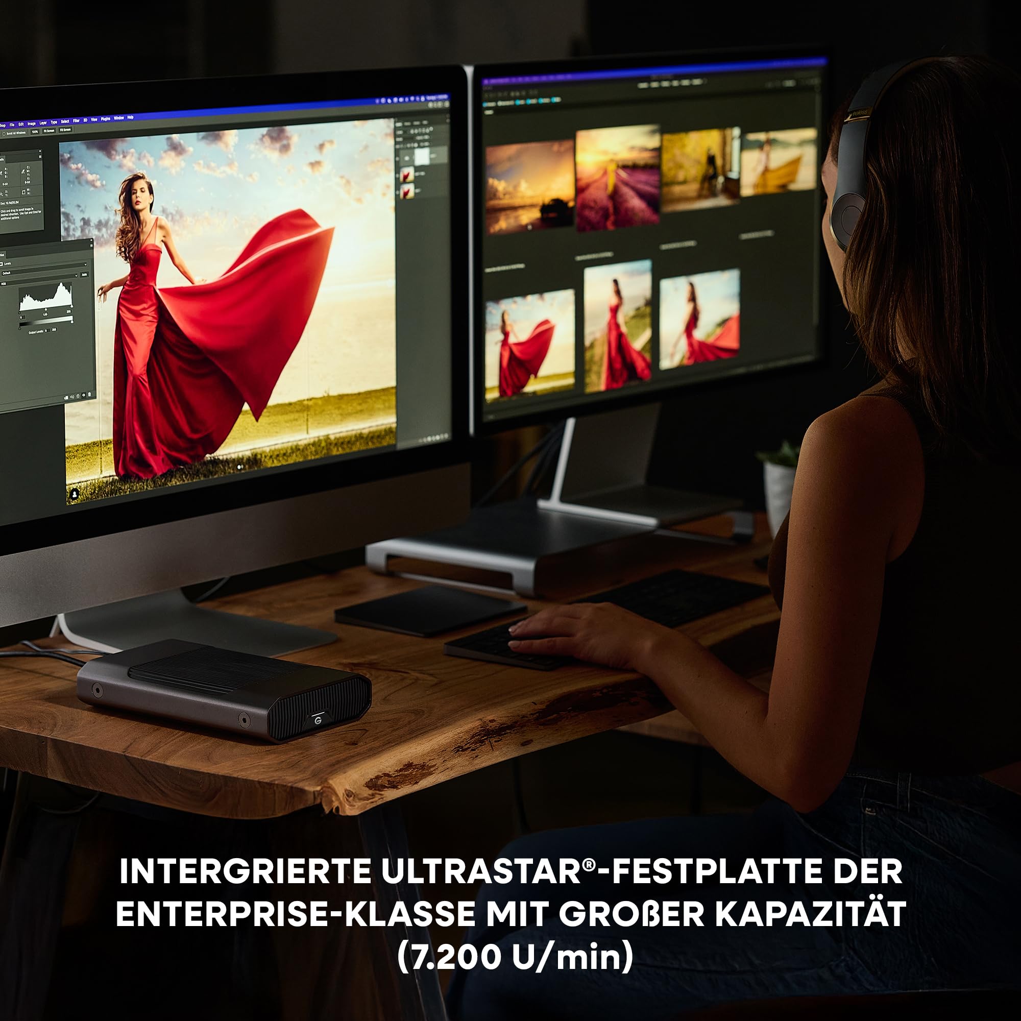 SanDisk PROFESSIONAL G-DRIVE 12 TB Desktop-Festplatte (250 MB/s Lese- und Schreibgeschwindigkeit; USB-C auf USB-C-Kabel; Kurzanleitung; Netzteil und Kabel; 3 Jahre Garantie)