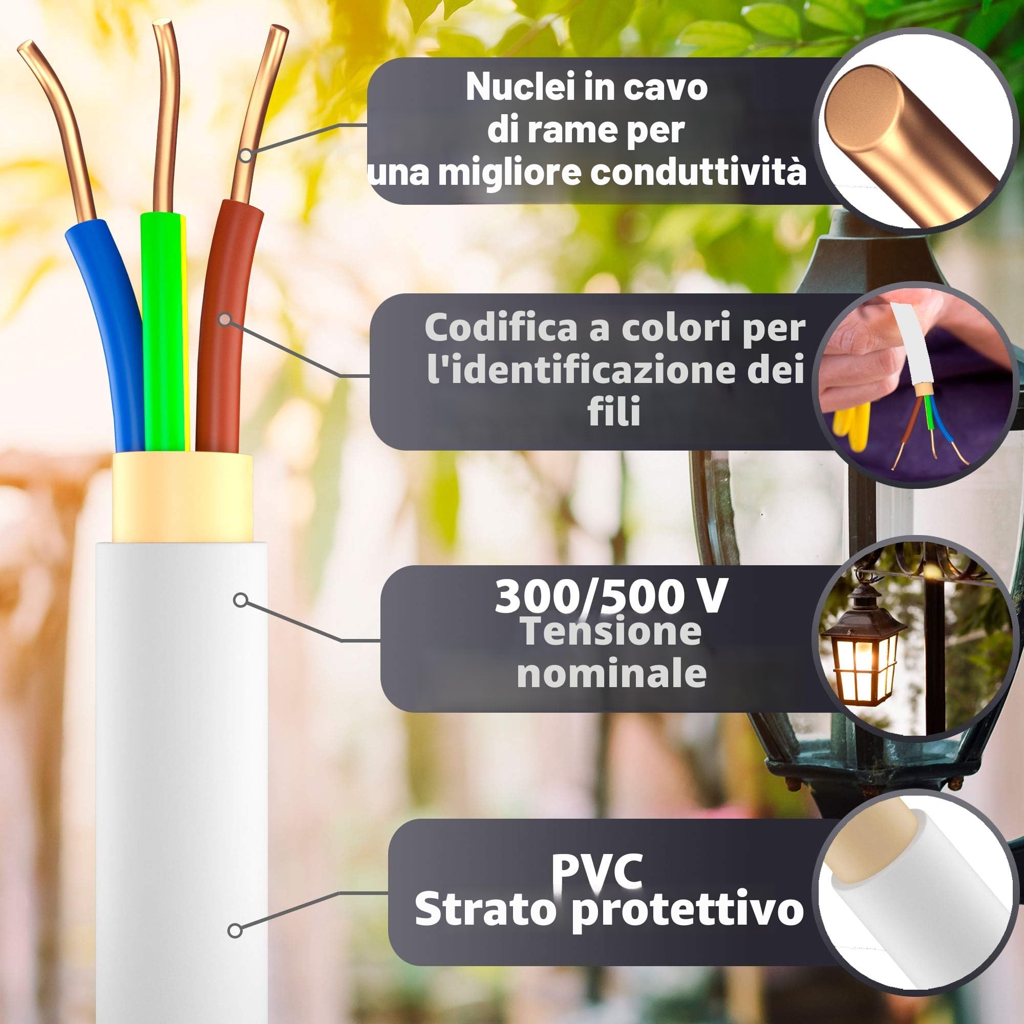 Cavo di alimentazione per ambienti umidi, da 5, 10, 15, 20, 25, 30, 35, 40, 50, 60, 70, 75 o 80 m, NYM-J 3 x 6 mm², cavo elettrico ad anello per posa fissa (25 m)