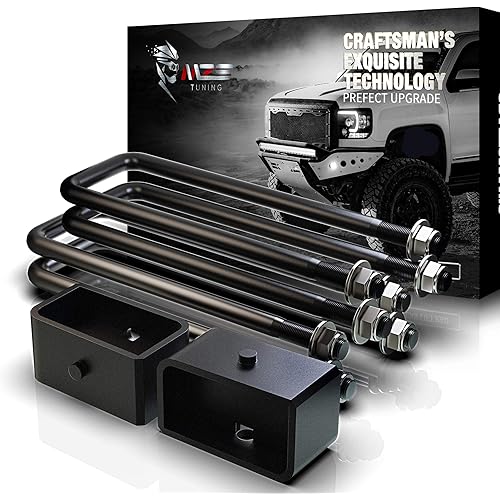 MZS Leveling Kit 2 inch Rear Lift Blocks with Extended U-Bolts Compatible with 2007-2019 Silverado 1500/Sierra 1500 2WD 4WD (2019 ONLY fit old body)