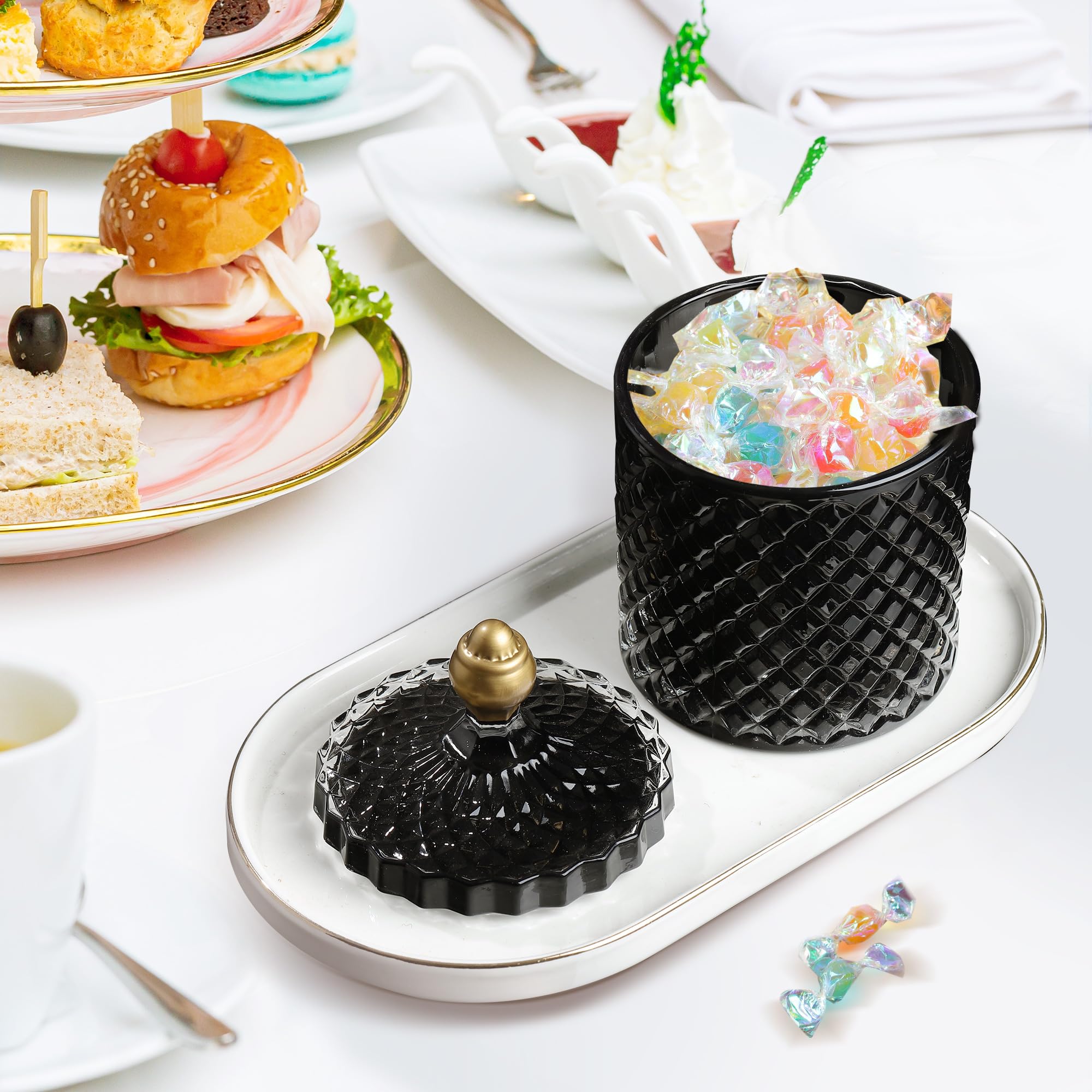 Joeyan Grande Ciotola di Zucchero in Vetro Nero con Coperchio,Barattolo Dolce Rilievo per Caramelle,Noci,Cioccolato,Biscotti,Barattolo Decorativo per Matrimoni,Buffet da Festa,Decorazioni per Casa