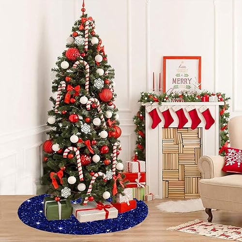 Miniatura 4 de Falda de árbol de lentejuelas de 46 pulgadas, tapete de árbol navideño de terciopelo azul real, cubierta de árbol de Navidad para decoraciones