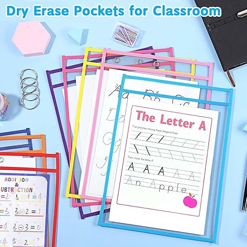 Miniatura 2 de Paquete de 32 fundas de bolsillo de borrado en seco con anillos, fundas de papel de plástico de 10 x 14 pulgadas, soportes transparentes para