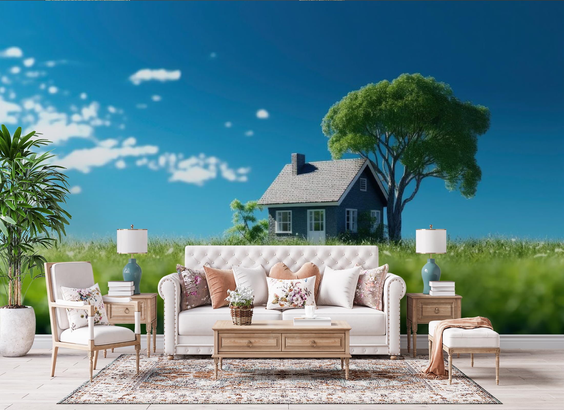 Carta Da Parati Prato 250x175 cm Fotomurali Non Tessuto Effetto 3D Campagna Paesaggio Decorazione Poster Arte Murale per Soggiorno Camera Letto Sala Ufficio F-282