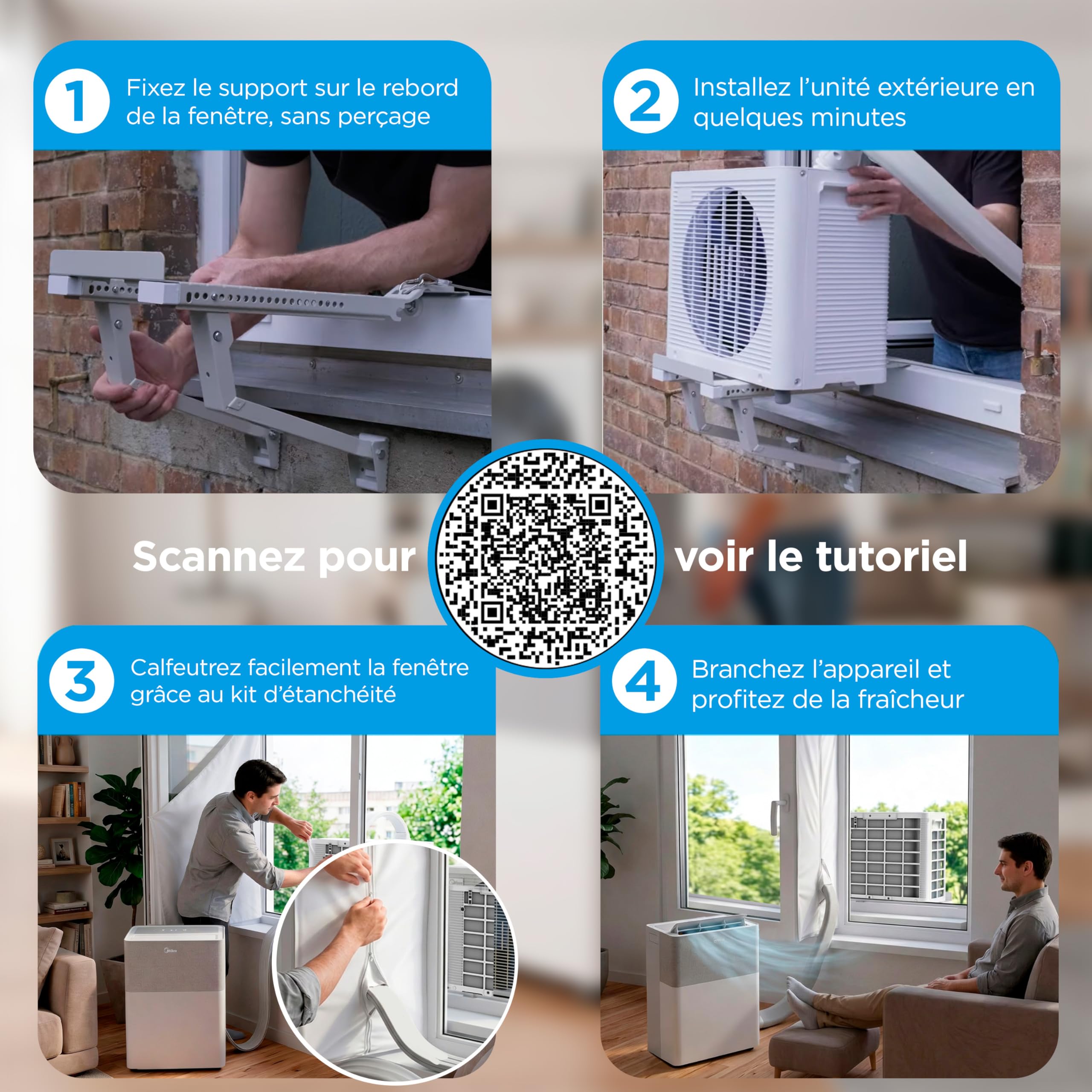MIDEA Climatiseur PortaSplit Mobile Silencieux 4-in-1| 12000 BTU | Chauffage et Climatisation Portable Prêt à Poser 3,5kW- Clim Mobile avec rafraîchisseur, déshumidificateur, chauffage,ventilateur