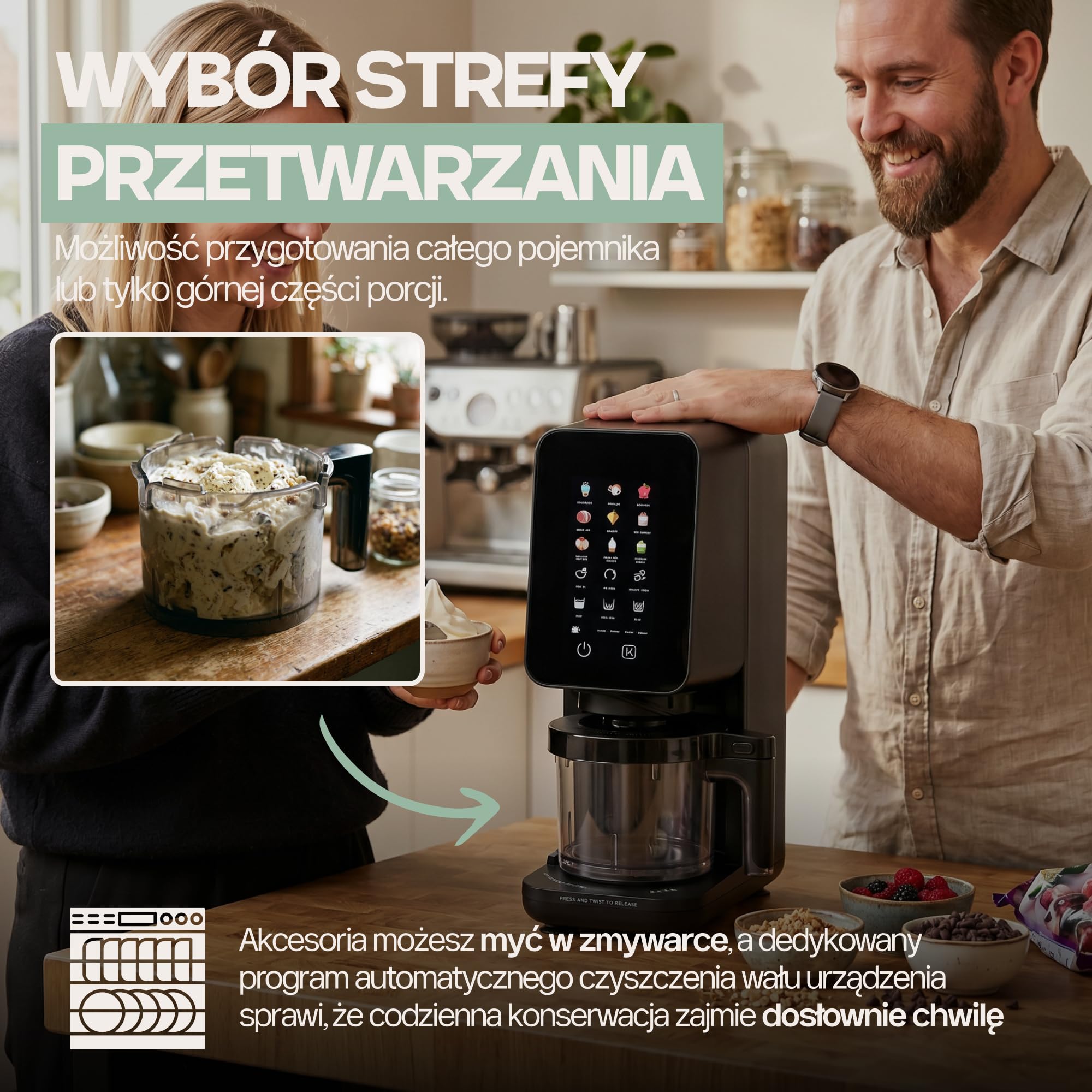 4Swiss Maszyna do lodów Urządzenie do Deserów Mrożonych Włoskich Slush Sorbetu Shake Ice Cream z Funkcją Dodawania MIX-In One-Touch Desery Keto Wolne od BPA do Kuchni na Imprezy Lato Czarna – IB026