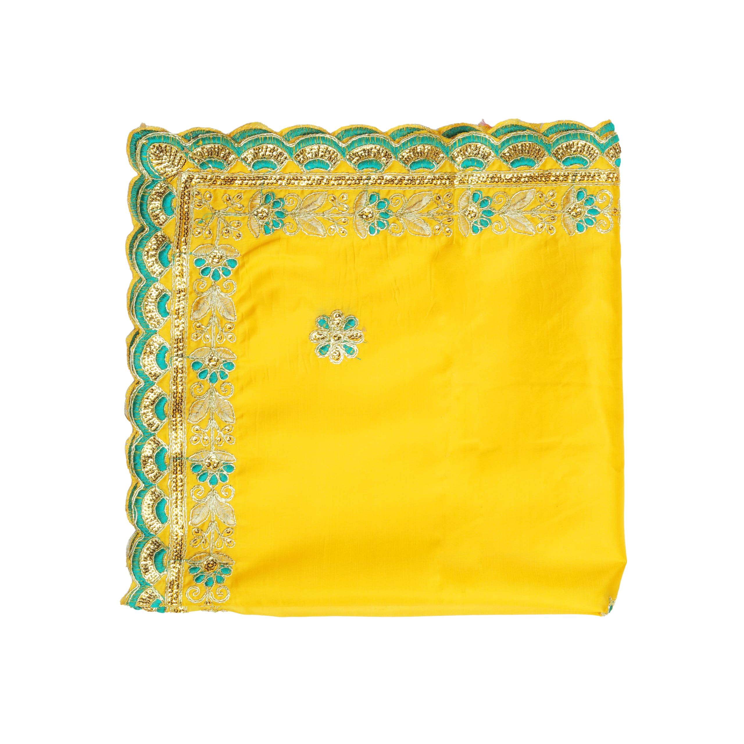 Decorative Mat Aasan Pooja Cloth Artificial Silk Aasan Decorative Cloth with Sequence Work(Size:- 26 Inch X 26 Inch) Multipurpose Pooja Indian Traditional Festival Decorations Item & Article(Yellow)