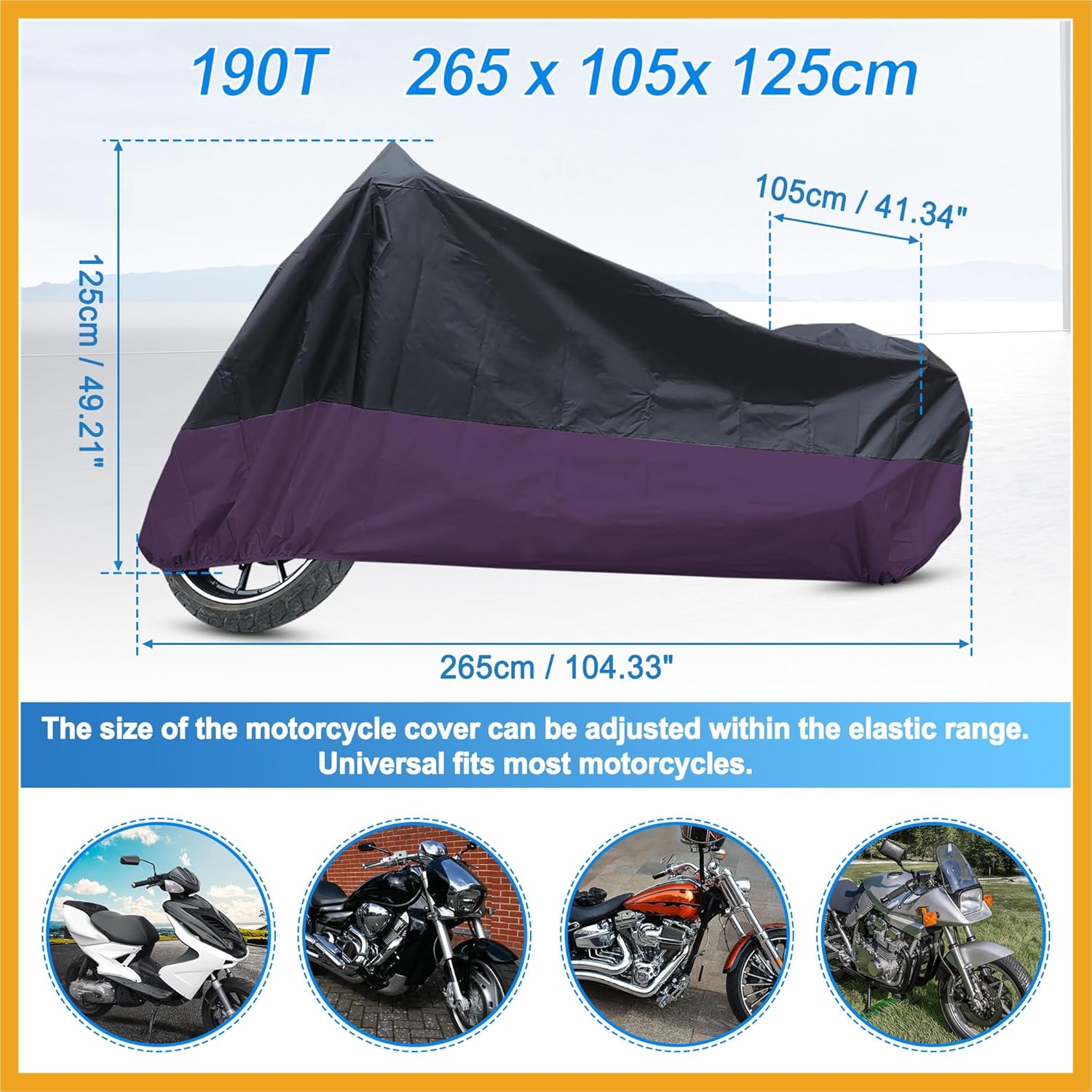 Motorcycle Cover Waterproof Rain Cover 190T XXL Black Purple for Honda Shadow ACE Spirit Sabre 600 750 1100 VT Replacement
