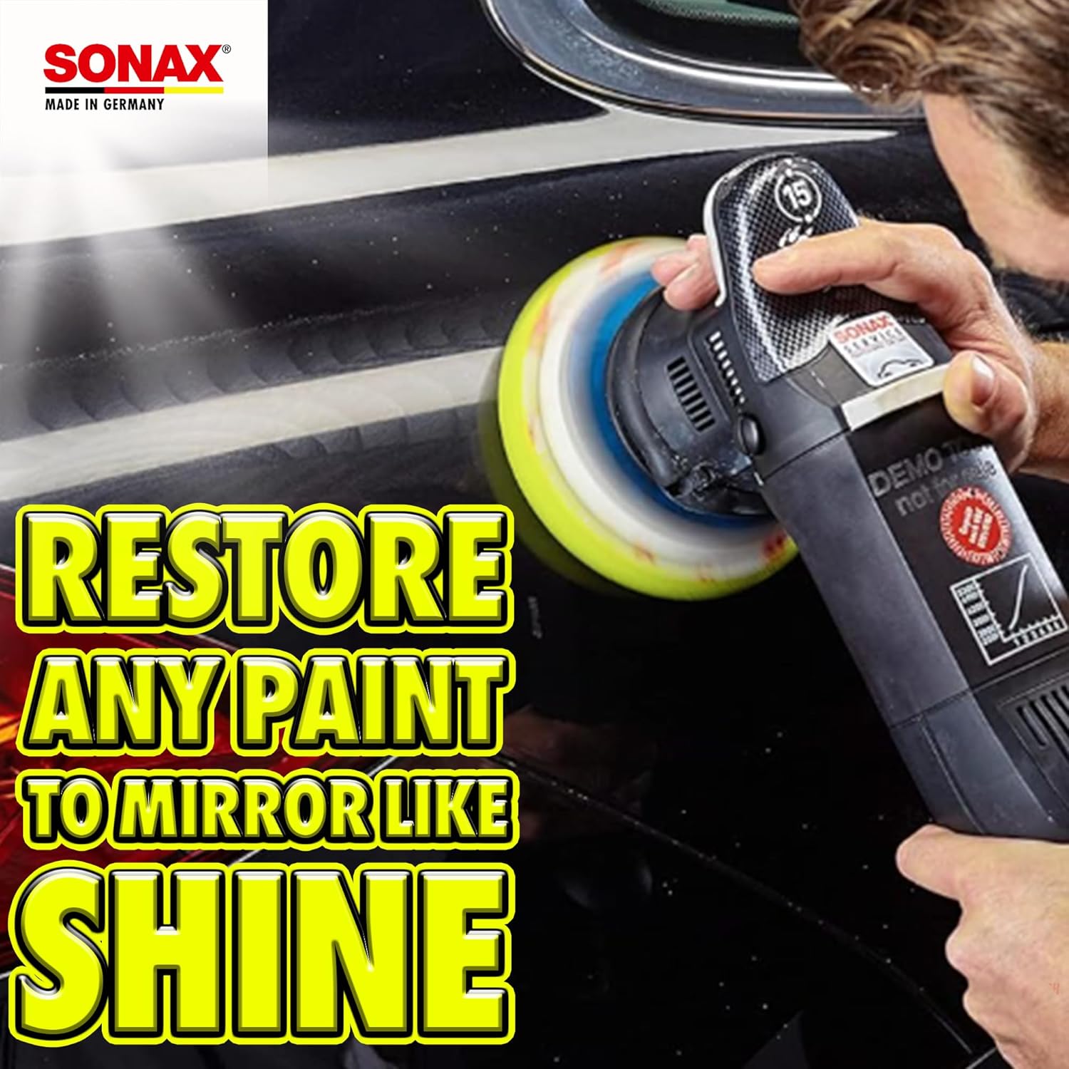 SONAX Yellow Dual Action Polishing Pad | Medium Cut Foam Pad for Swirl Removal & Paint Refinement | Ventilated Design Prevents Overheating | Durable Hook & Loop Backing | 493500 | 6.5 Inch - Image 4