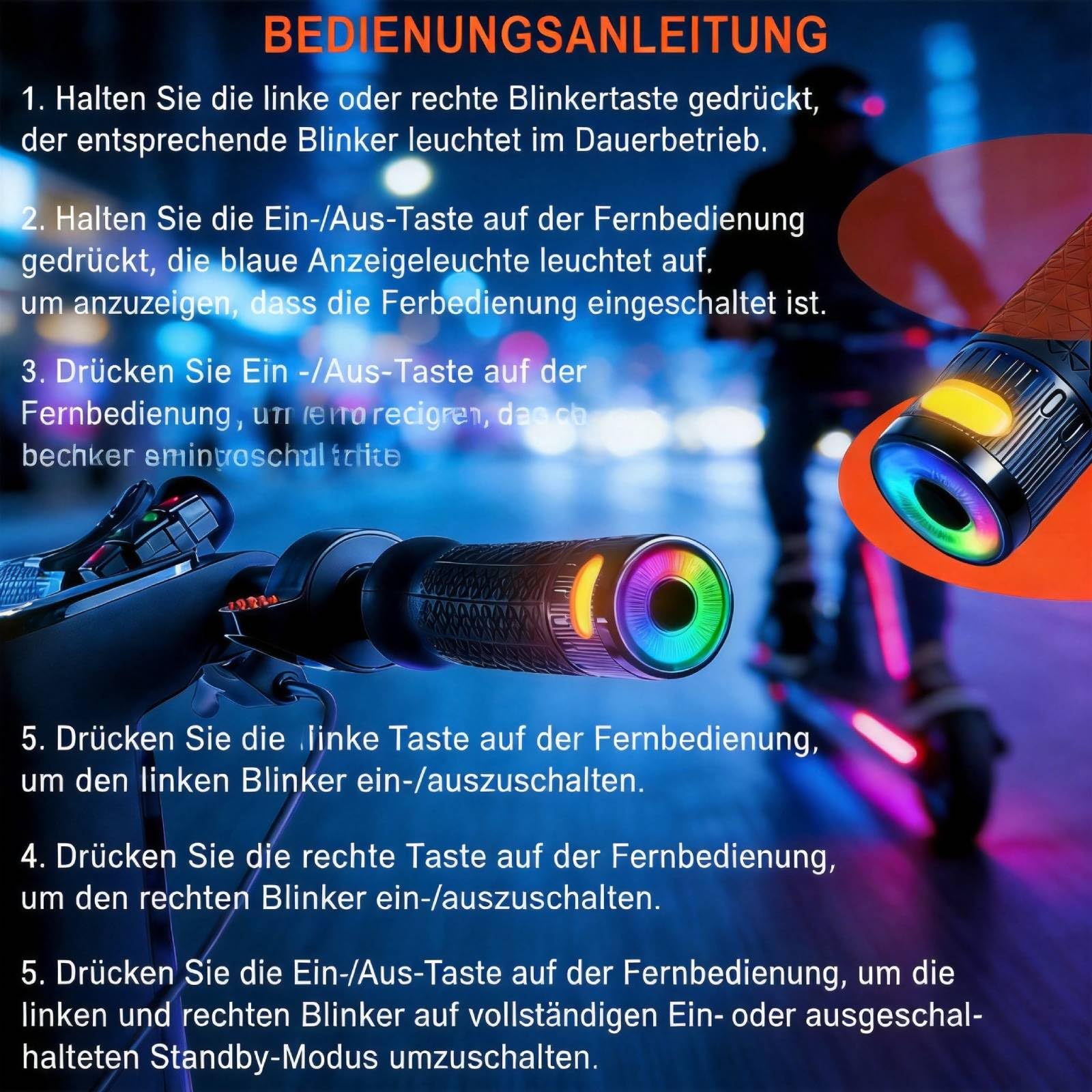 Kabelloses Blinkerset für Elektroroller für Xiaomi M365/Pro 1S/Pro 2/Mi3 für Ninebot Max G30/G30D, RGB-LED-Licht,Sicherheitsreparaturaufgabe mit Fernbedienung für 22-mm-Lenker