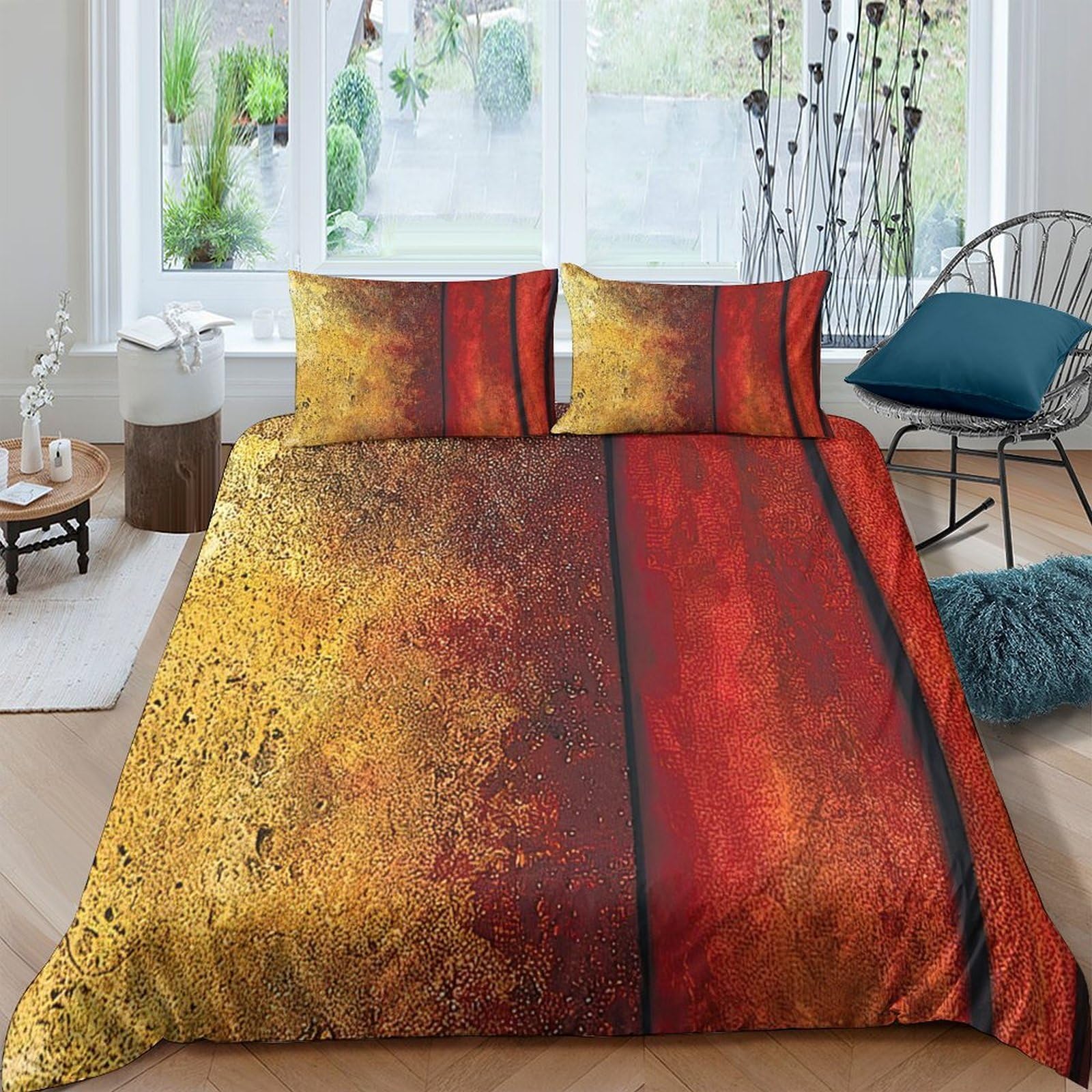 Ctjqhvkz Style-2 3D Printed Sunset Gradient Fitted Sheet Microfiber Soft Gold Red Abstract Mattress Cover For Bedroom Guest Room Decor Single（135X200cm）