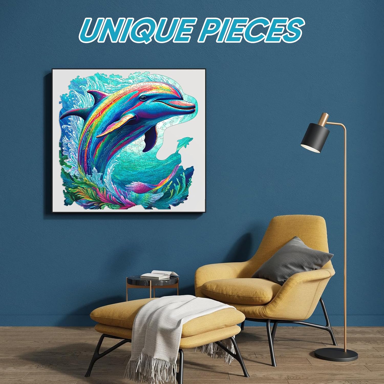 Dolphin Puzzles for Adults 200 Pieces,Unique Shaped Ocean Animal Wooden Jigsaw Puzzles for Kids and Adults,Fun Challenging Dolphin Gifts,11.1”x11.2“