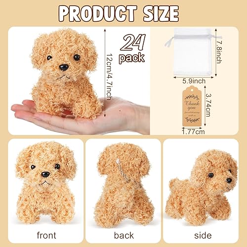 Miniatura 3 de Ecation Paquete de 24 recuerdos de fiesta para perros, incluye mini perros de peluche de 4.7 pulgadas con llavero, bolsas de regalo de organza y