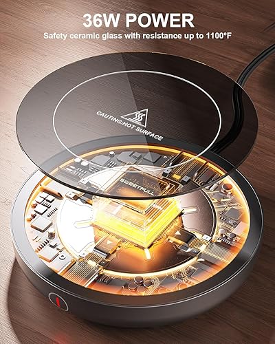 Miniatura 3 de SWEETFULL Calentador de taza de café, calentador eléctrico de taza de café de 36 W para escritorio con 3 ajustes de temperatura, calentadores de