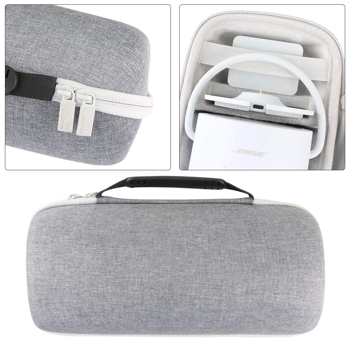 co2CREA Duro Viajar Caja Estuche Funda para Bose Portable Smart Speaker(Estuche Solo)(Gris/Blanco)