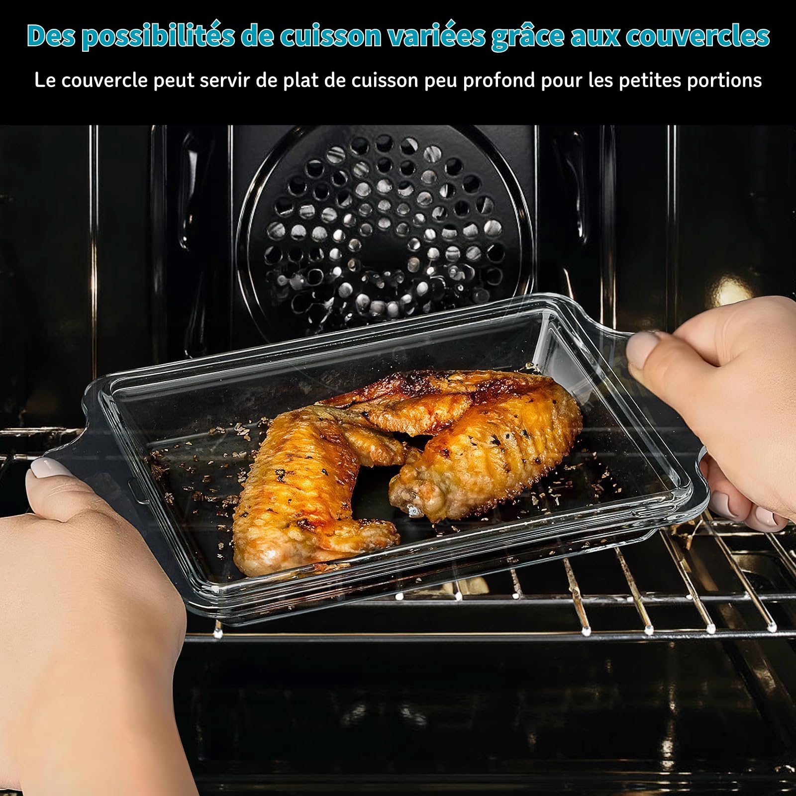 Set di 2 piatti da Gratin rettangolari in vetro con coperchio, casseruole trasparenti con maniglie, piatti per lasagne resistenti al forno e microonde, cucina, casa ristorante, hotel (2L+1L)