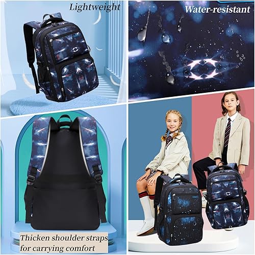 Miniatura 5 de Mochilas para niños y niñas para escuela primaria y secundaria con lonchera Galaxy Space Bookbags para niños y niñas