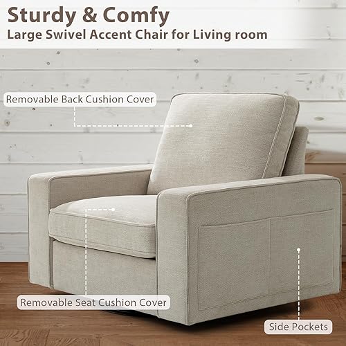 Miniatura 5 de TEKAMON Silla decorativa giratoria, sillón individual giratorio de gran tamaño, sillón moderno de tela de felpilla para sala de estaroficina con
