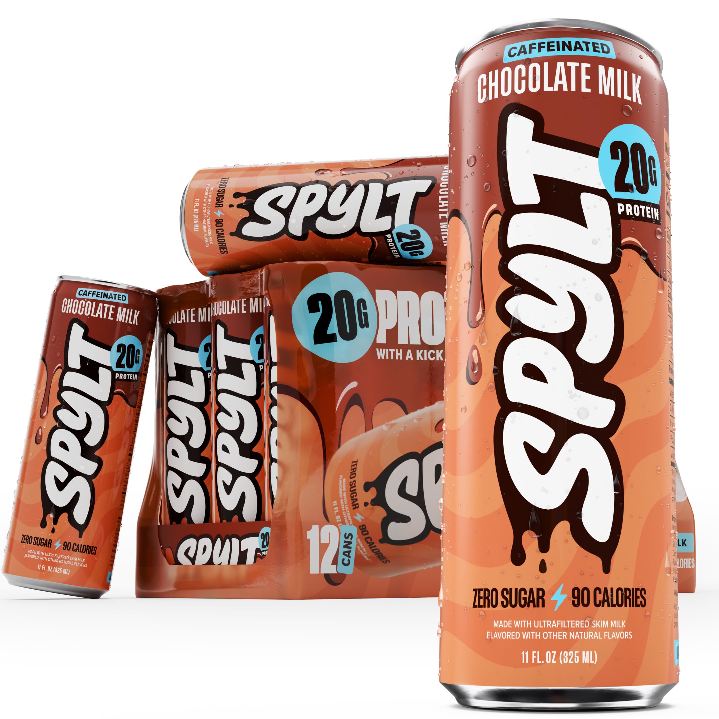 Spylt Chocolate Milk Protein Shakes, 20g Protein, 60mg Caffeine, 12 Pack
