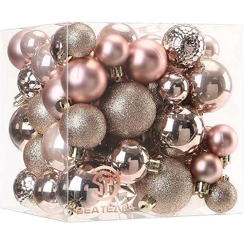 Sea Team 70-Pack Shatterproof Plastic Christmas Ball Ornaments Set, Multi-Size Christmas Baubles, Hanging Decorations for Xmas Tree, Wreath, Garland, (1.18-1.97 Inches, Rose Gold)