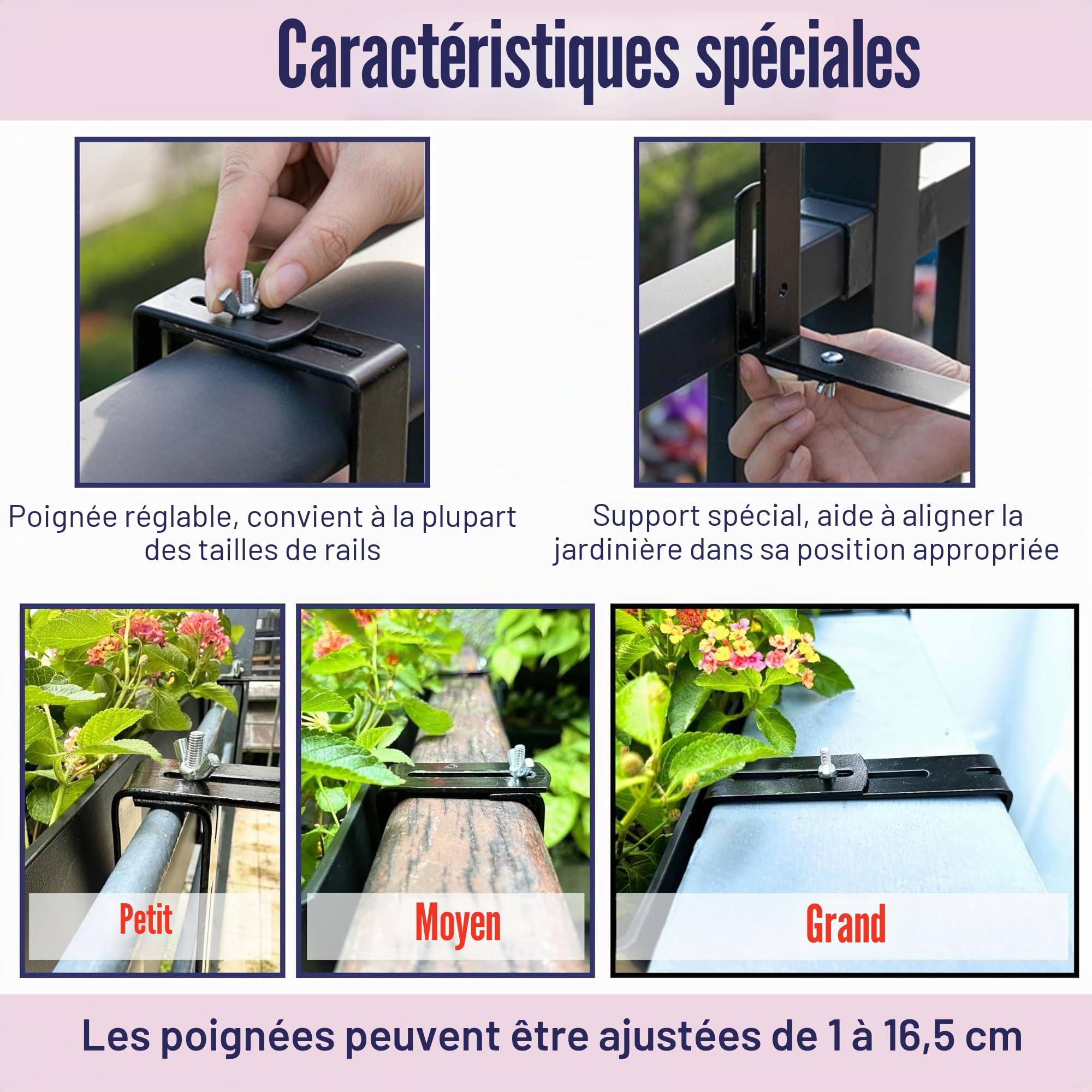 LaLaGreen Lot de 2 grands pots de fleurs rectangulaires pour balcon à arrosage automatique avec supports, clôture en plastique avec motif rotin, 50,8 cm, noir