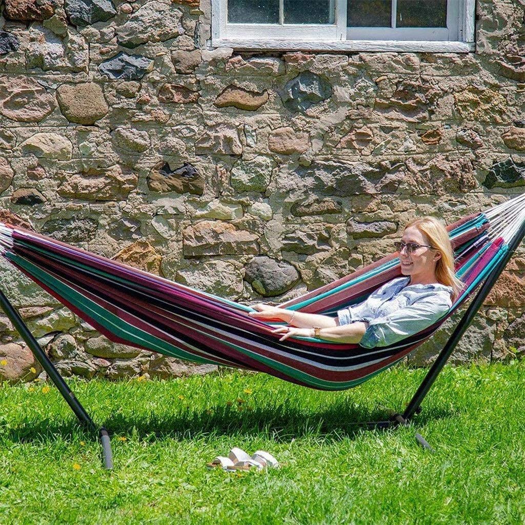 Outdoor-Hängematte aus Baumwolle für Camping, 2 Personen, dicker Schaukelstuhl mit Tragetasche, tragbare Hängematte, 200 x 150 cm, Schwarz : 