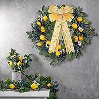 Vista 7 de 1 lazo de corona de frutas amarillo limón, blanco y verde, de 20 x 10 pulgadas, manualidades rústicas, adornos para decoración de árbol