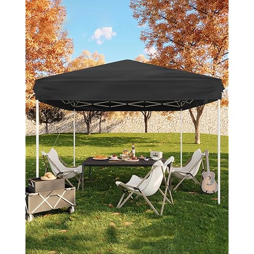 10x10 Pop Up Canopy Tent, Outdoor Tent with 3 Adjustable Height, Easy Set Up Canopy with 4 Sandbags & Carrying Bag for Camping, Parties,Outdoor Events - Black