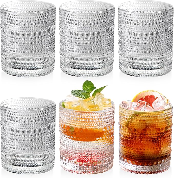 Hobnail Glasses Set of 6 Highball Vintage Drinking Glasses 12OZ