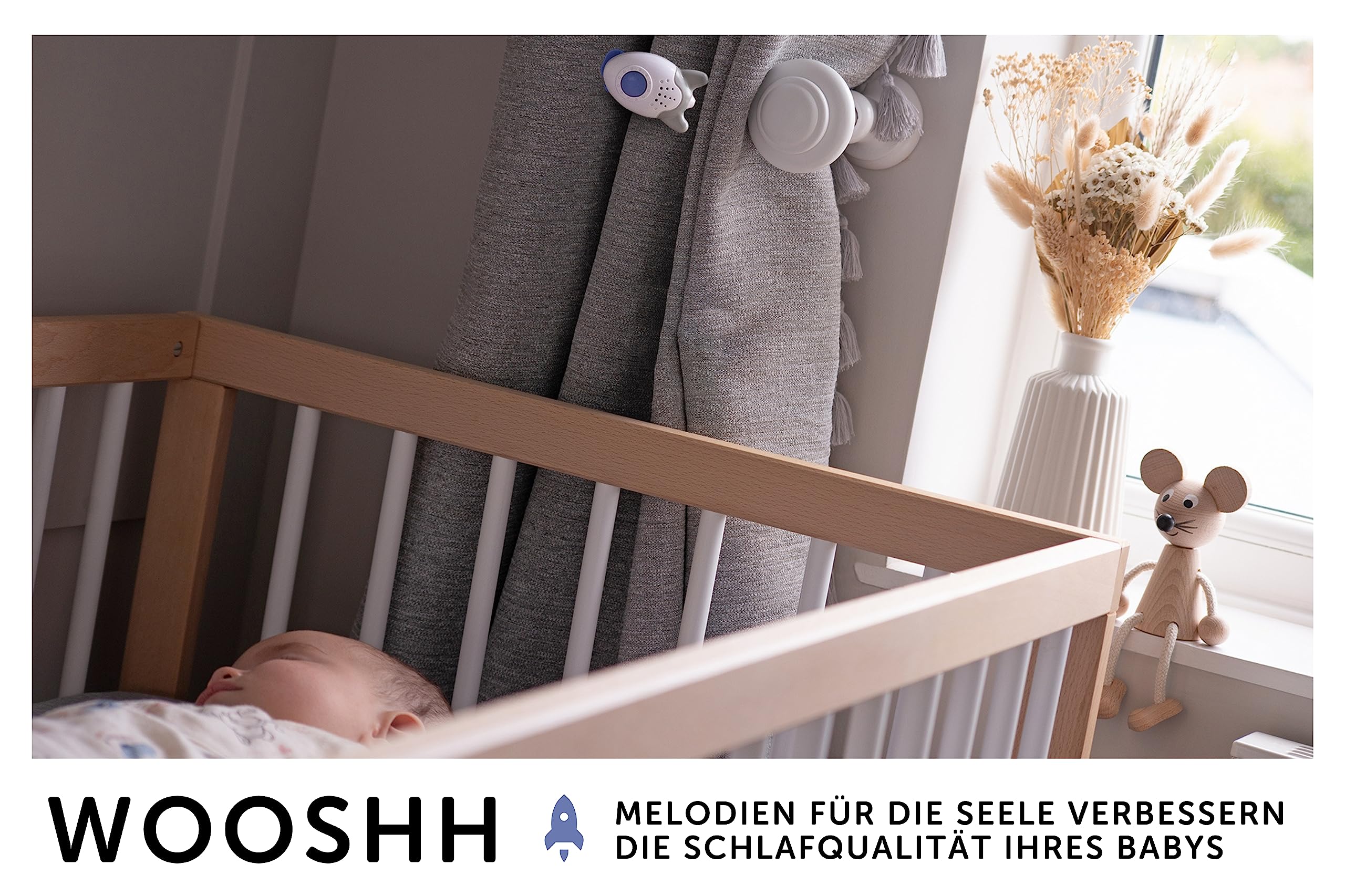 Wooshh by Rockit Rocker - wiederaufladbarer, tragbarer Schlafberuhiger/Einschlafhilfe mit 8 beruhigenden Geräuschen, 4 Lautstärkestufen, Ständer, Clip oder Riemen, extra klein für die Hosentasche
