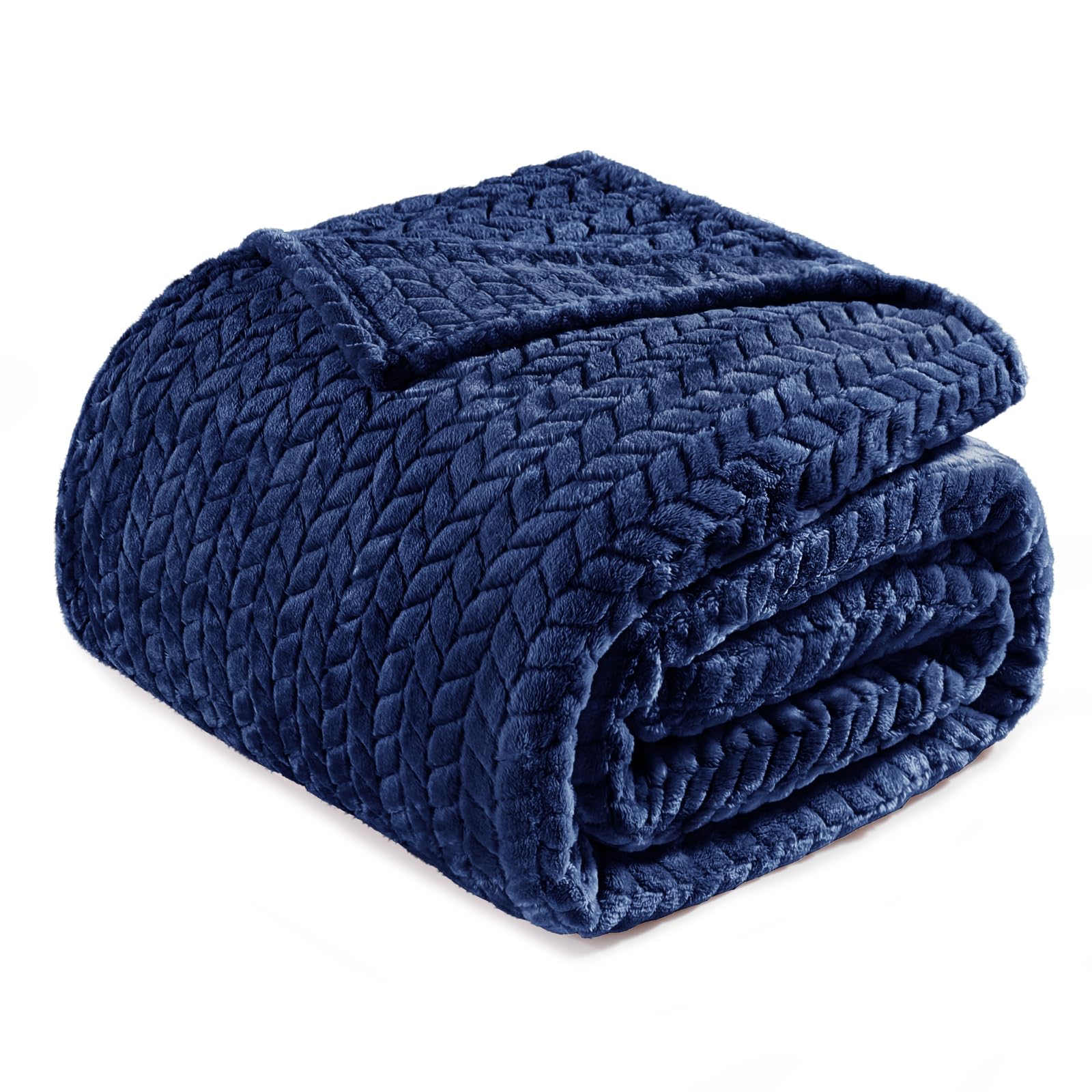 Exclusivo Mezcla Fleece Double Size Blanket for Bed, 150x200 CM Soft Cozy Jacquard Flannel Blankets, Lightweight Fuzzy Plush Warm for All Seasons, Navy Blue — image 1