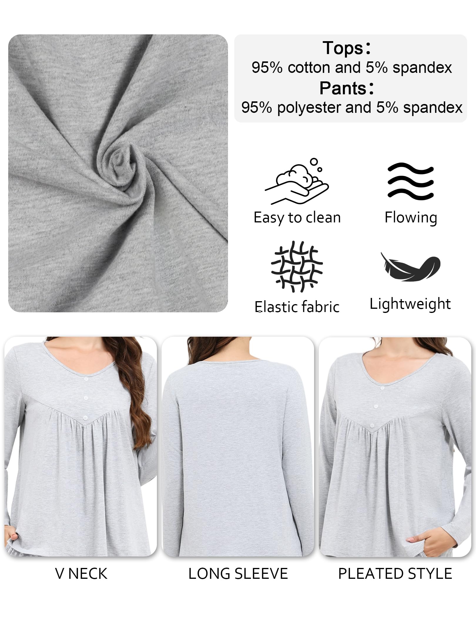 Reliwel Pigiama Donna Invernale Pigiama da Donna Cotone Leggero Pigiama Lungo Due Pezzi Set Pigiama Quadri da Donna Scollo a Rotondo Manica Lunga e Pantalone Comodo e Traspirante con Tasca S-XXL