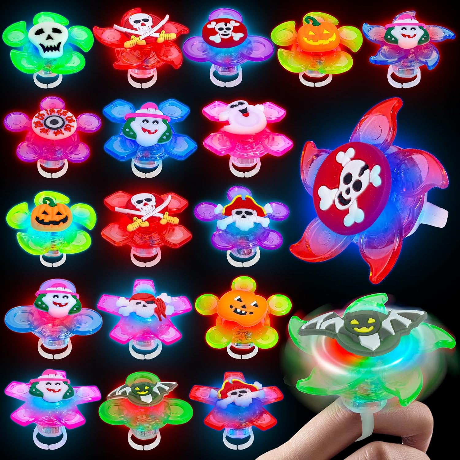 SpringFlower 24 PCS Party Favors for Kids, Glow In The Dark Halloween Toys Bulk, Light up Rings Halloween Toys For Goodie Bags Filler, Basket Stuffers, Trick or Treat,Classroom Reward