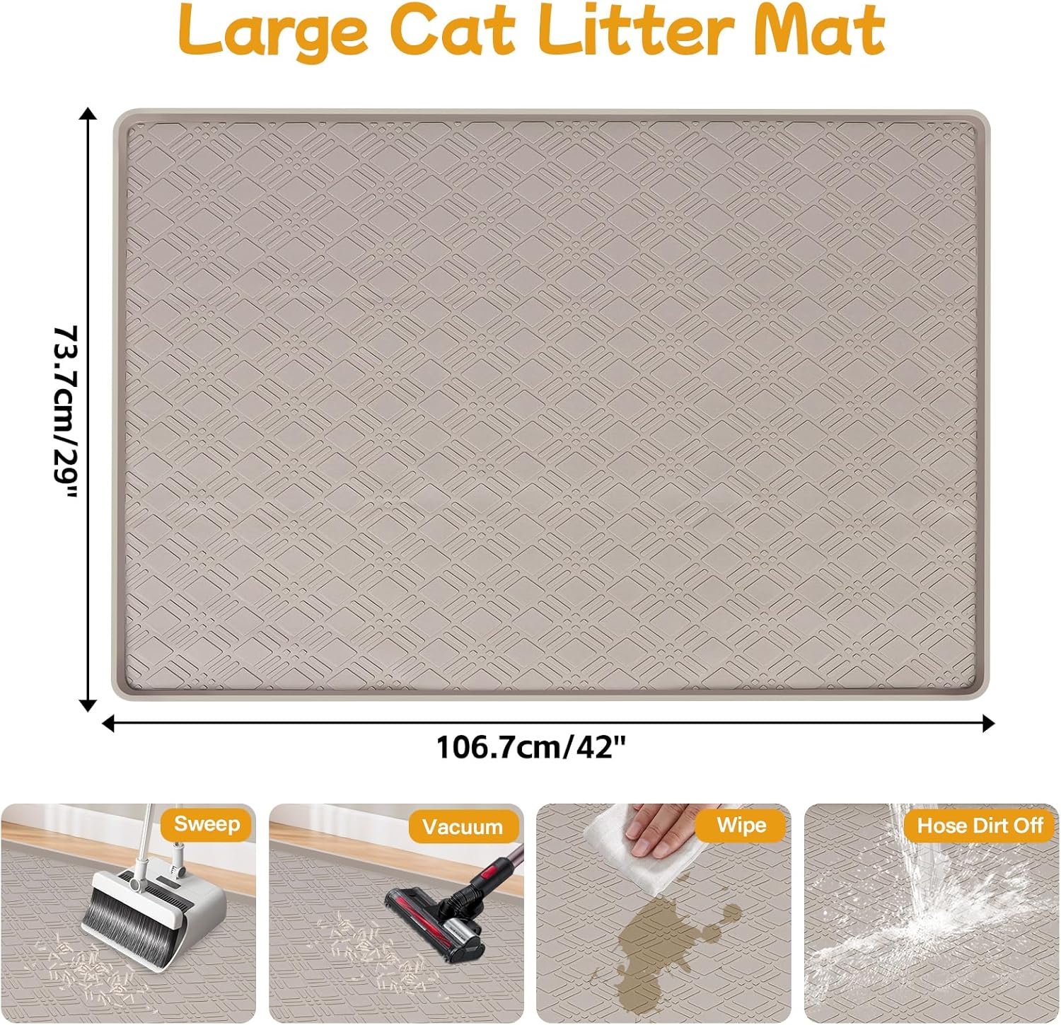 42" x29" Cat Litter Mat Lanstics Cat Mat for Litter Box Large Silicone Litter Box Mat for Kitty Scatter Control Floor Protect (Beige)