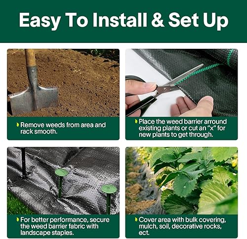 Miniatura 5 de DOUBUY Tela de barrera de malezas de 3 x 100 pies, resistente, tela de barrera de malezas profesional de alta calidad de 3.2 onzas, tela de control