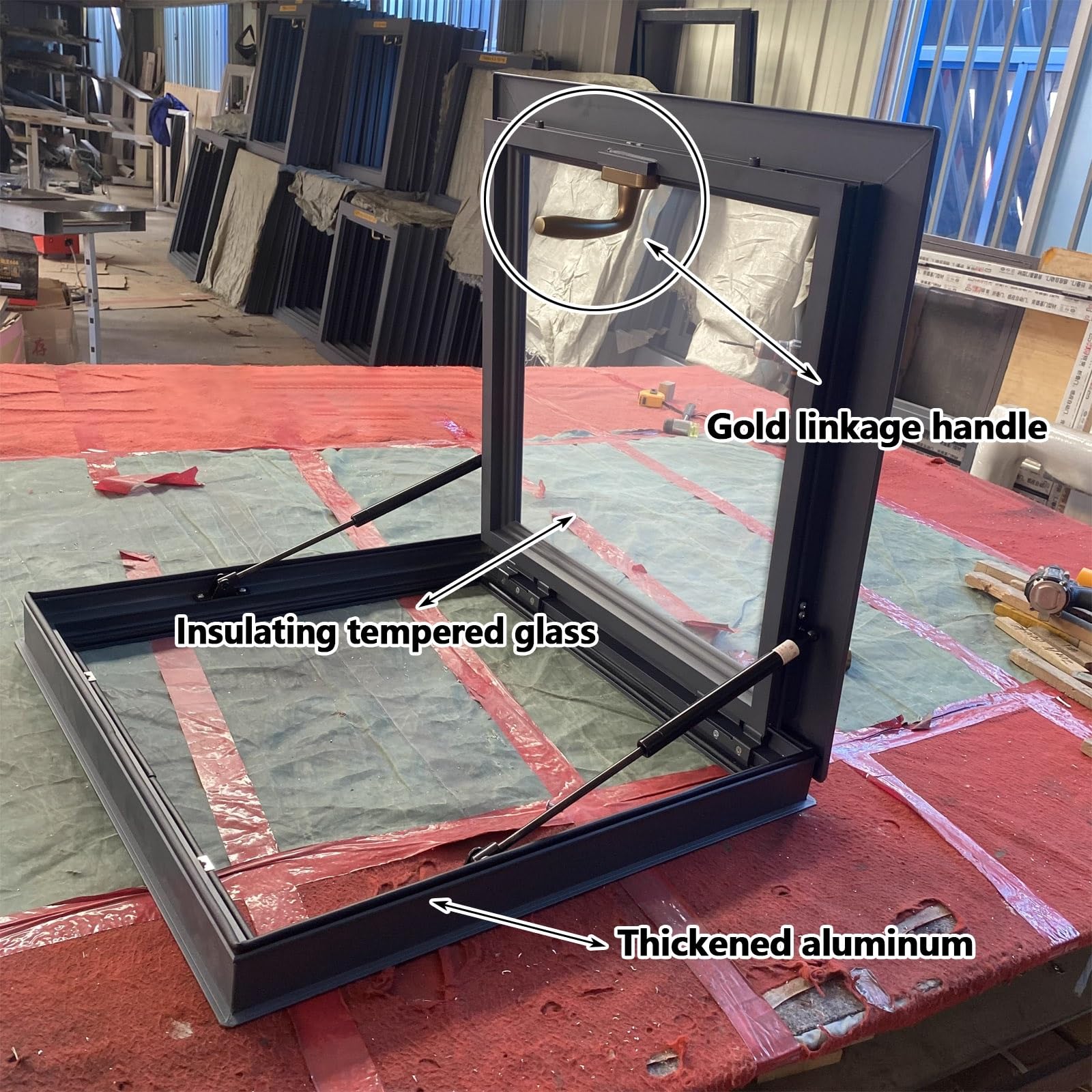 Fenêtre d'éclairage de ventilation en alliage d'aluminium, trappe d'entretien du cadre de toit extérieur, couverture de lucarne de toit de maison avec verre, couvercle de trappe de fenêtre de sous-sol