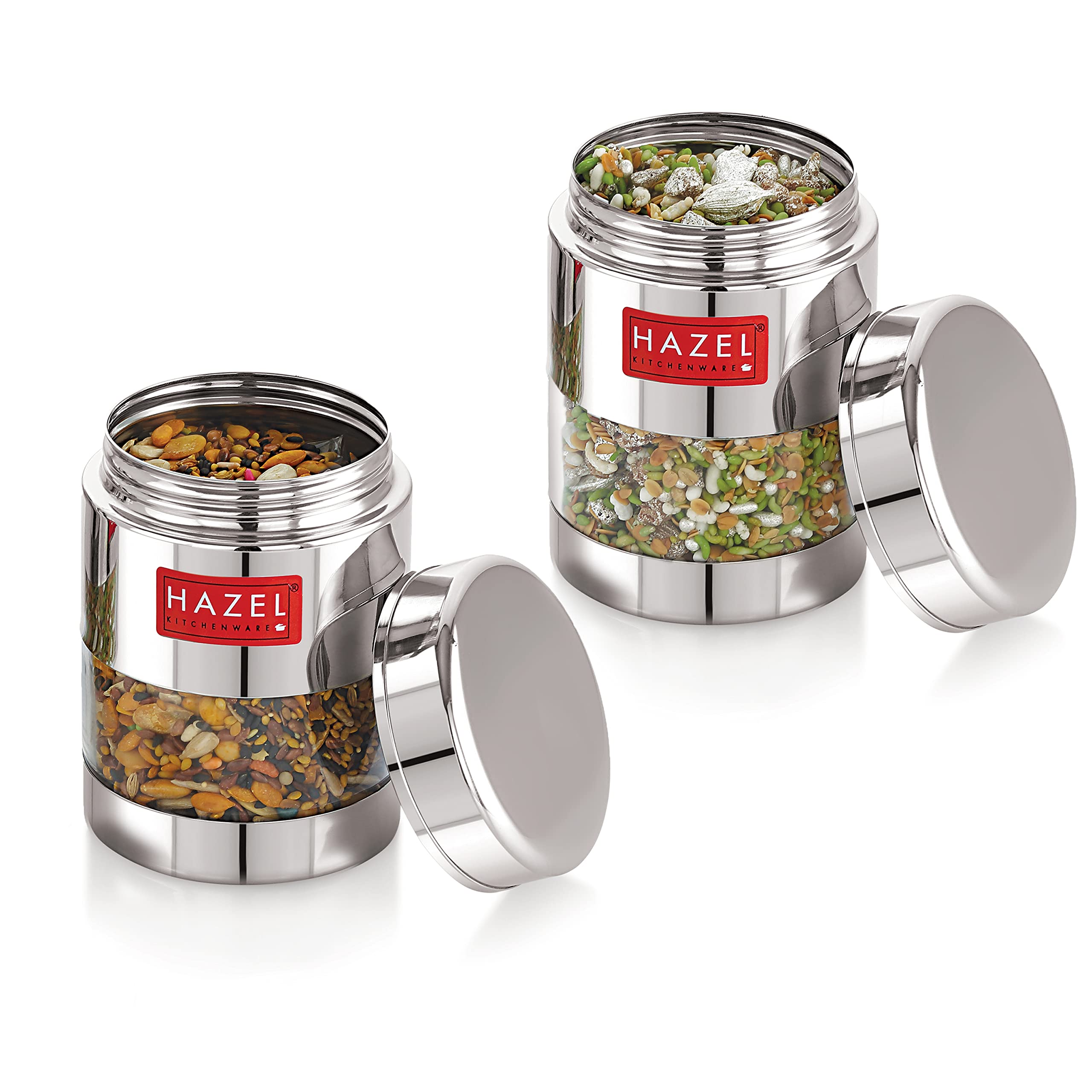 HAZEL Stainless Steel Mukhwas Container | 300 ml See Through Small Containers for Kitchen Storage Set | Transparent Airtight Jars, Set of 2 (B0BG32G3JM) Amazon Price History, Amazon Price Tracker