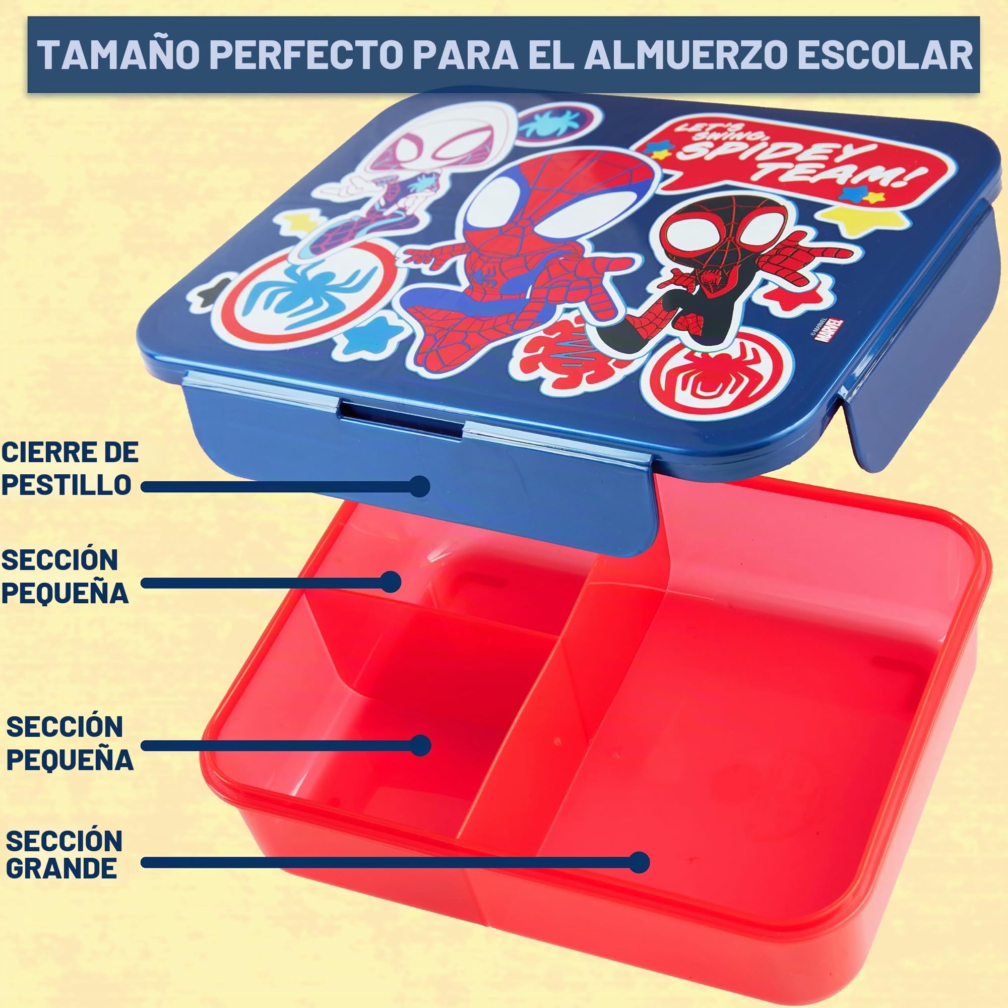 Get Trend Marvel Spidey Fiambrera y Botella Niños 580 ml Set, Lunch Box 1,75 L con Compartimentos, Apta para Lavavajillas y Micro, Libre de BPA, Bento Box Escolar Almuerzo Picnic y Ocio (Multi Spidey)