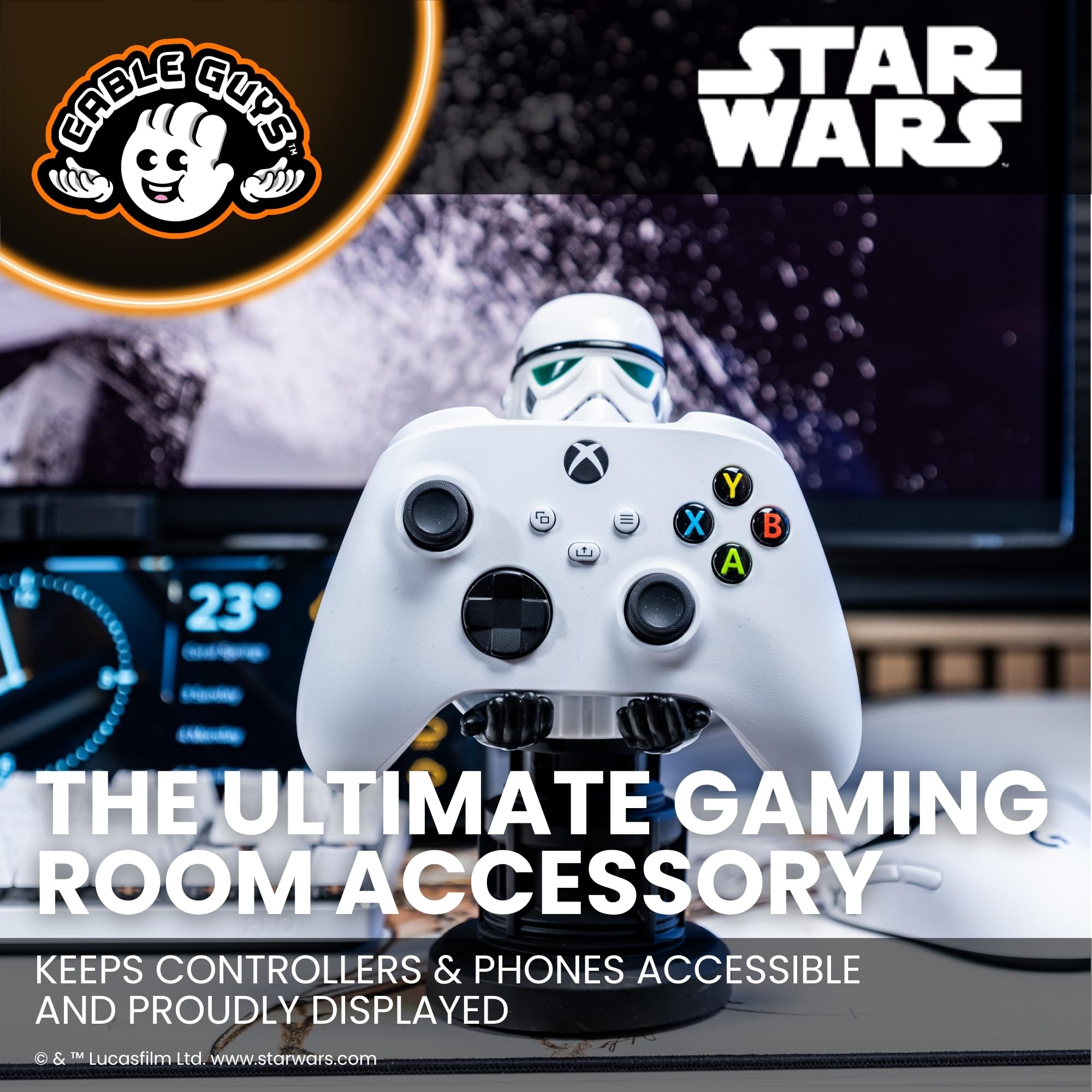 Cableguys Star Wars Stormtrooper Controller Halter & Handy Ständer - Gaming Zubehör für Schreibtisch-Setup, Ständer Kompatibel mit Xbox-, PlayStation- & den meisten Standard-Controllern