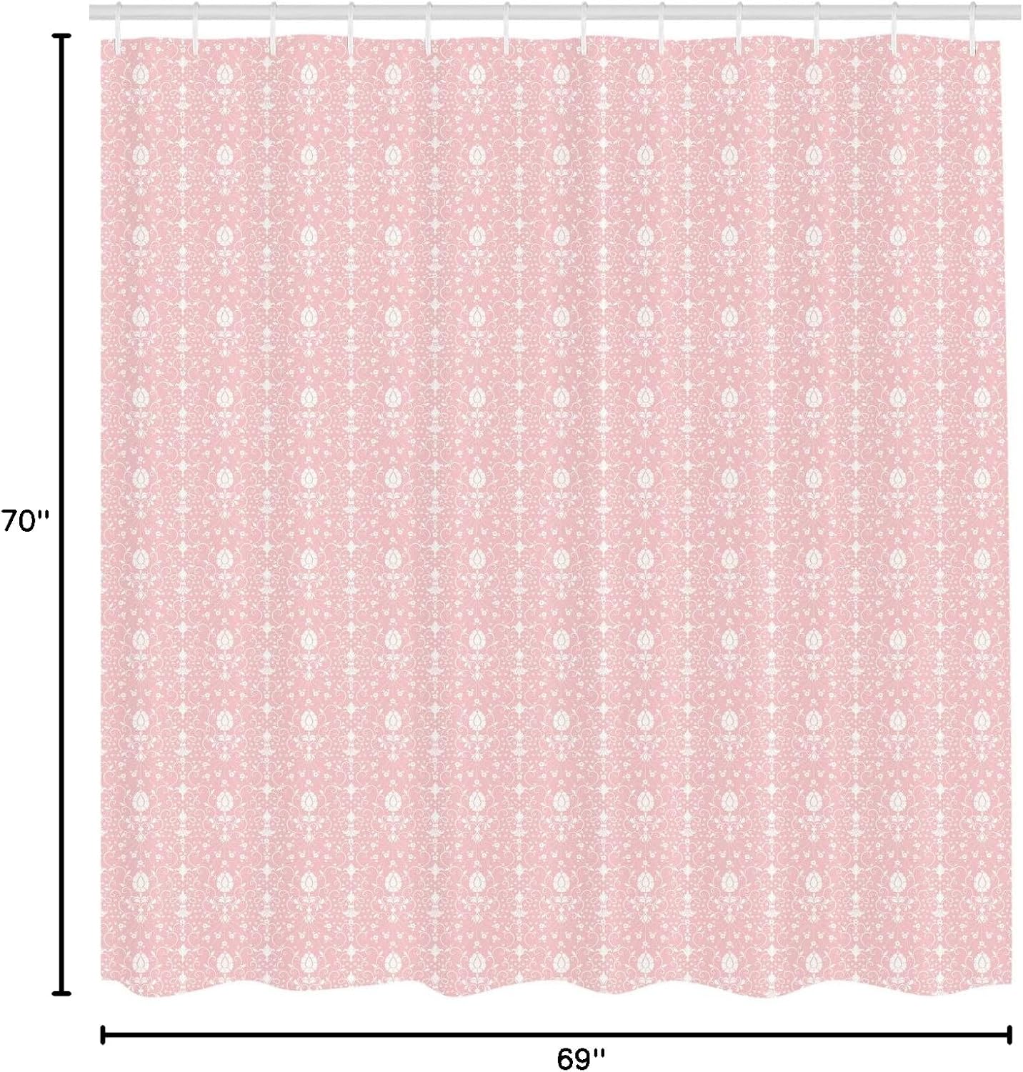 Ambesonne Flowers Shower Curtain, Abstract Damasked Pattern Design with The Flowers in a Style of Vintage and Retro Illustration Print, Fabric Bathroom Decor Set with Hooks, 69" W x 70" L, Pink White