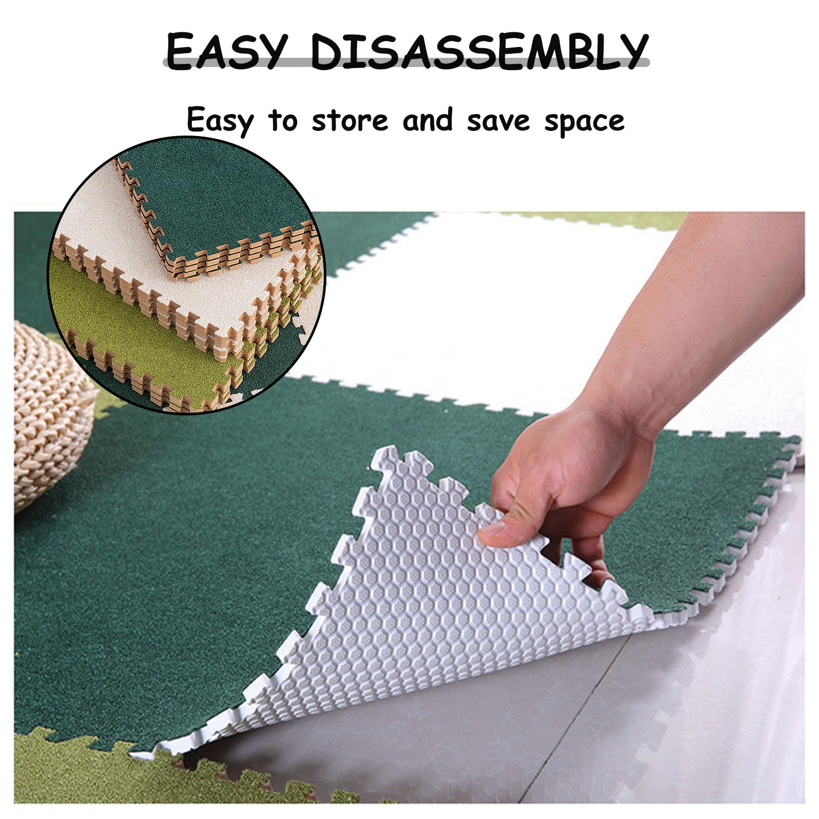 Giuntura Tappeto ad Incastro 20 Pezzi Piastrelle per Moquette ad Incastro, Tappeto ad Incastro in Schiuma di Peluche Corto, tappetini per Piastrelle in Schiuma di Peluche,Light Gray