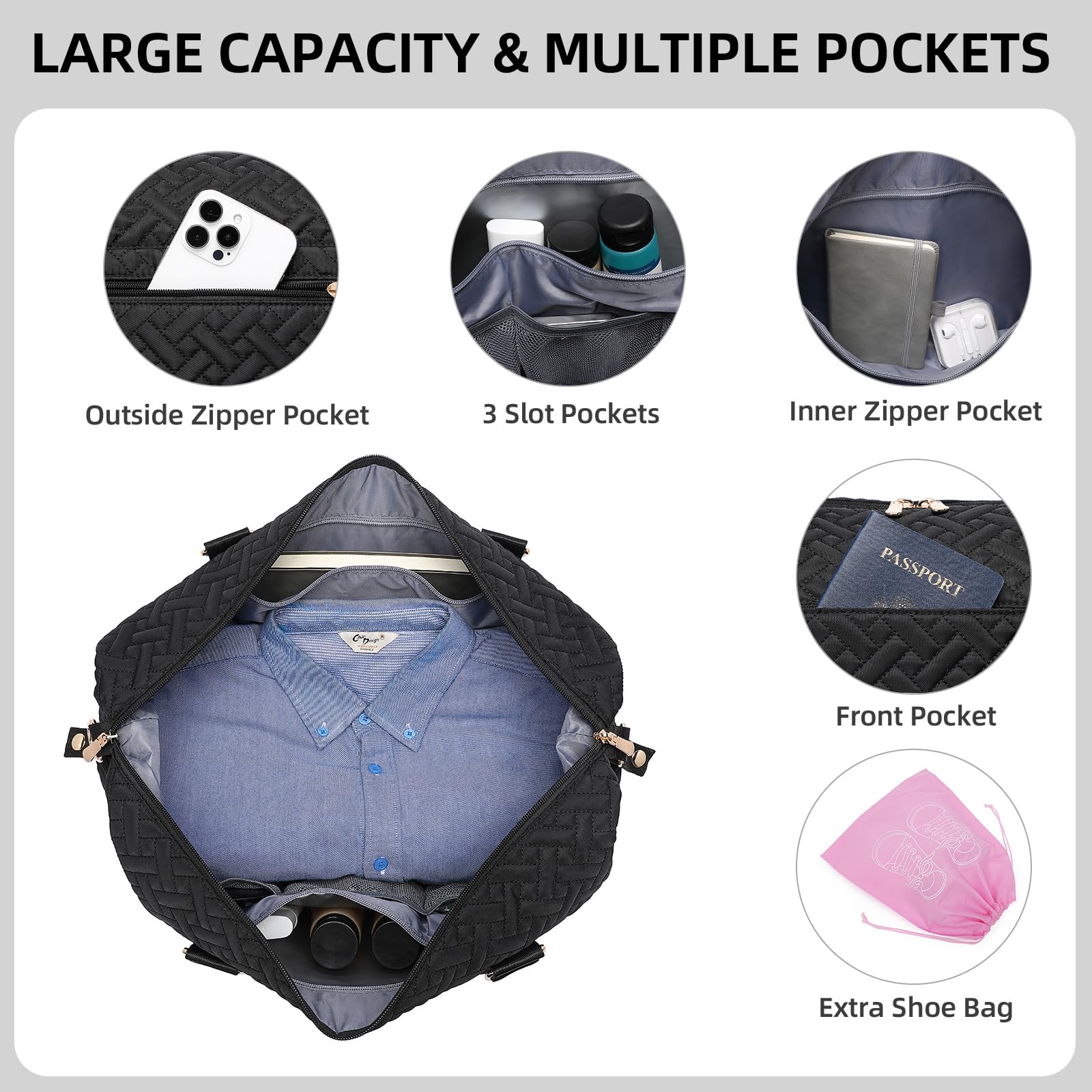 Bolsa de deporte de viaje bolsa de fin de semana con compartimento para zapatos, bolso de mano para mujer con bolsa de tocador, bolsa de gimnasio de 50 L con bolsillo húmedo, bolsas de hospital
