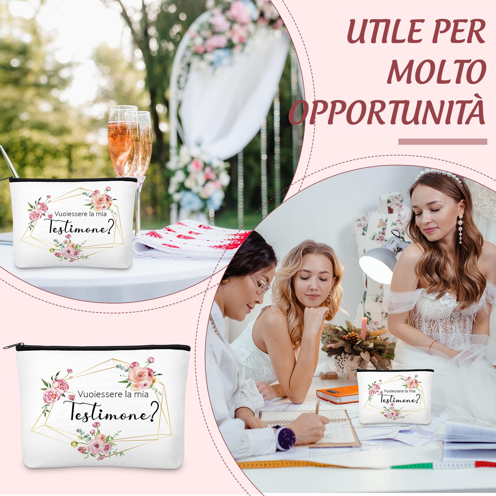 Tenare Set Regalo per Testimone di Nozze Borsa Cosmetica in Tela e Portachiavi con Scritta Vuoi Essere la Mia Testimone Regalo per Damigella d'Onore Rischiesta Proposta Testimone di Nozze