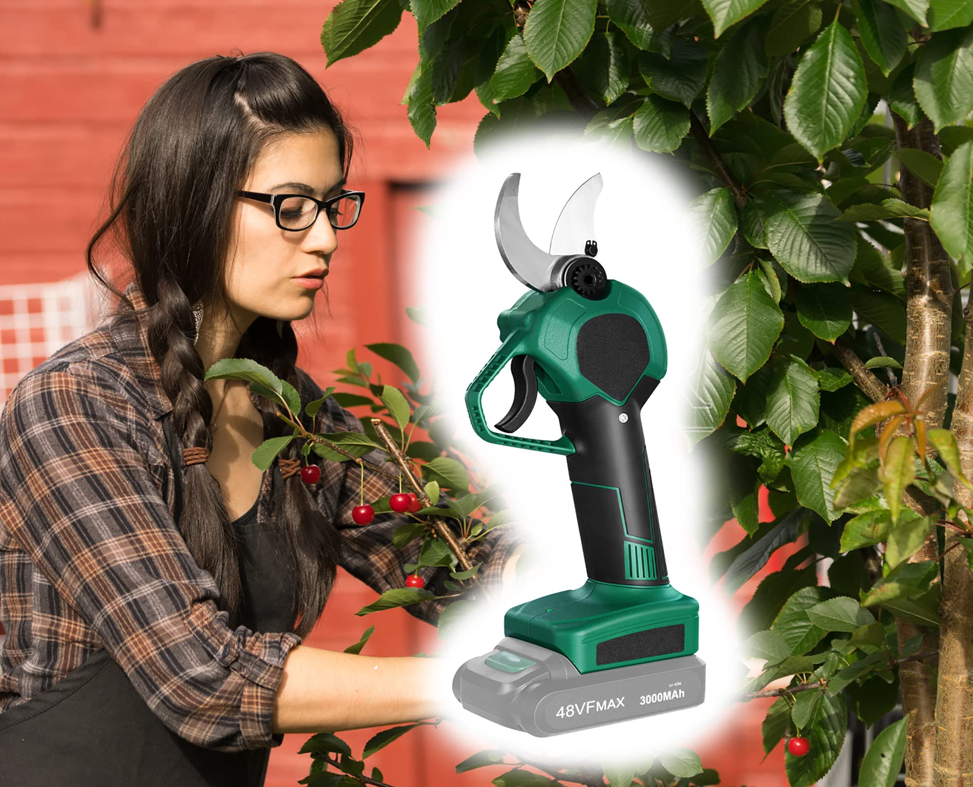 NAIZY Tijeras de podar eléctricas con batería, 2 unidades, batería recargable de 3000 mAh, tijeras de podar para árboles, máx. 40 mm de diámetro de corte, tijeras de corte portátiles para jardines,