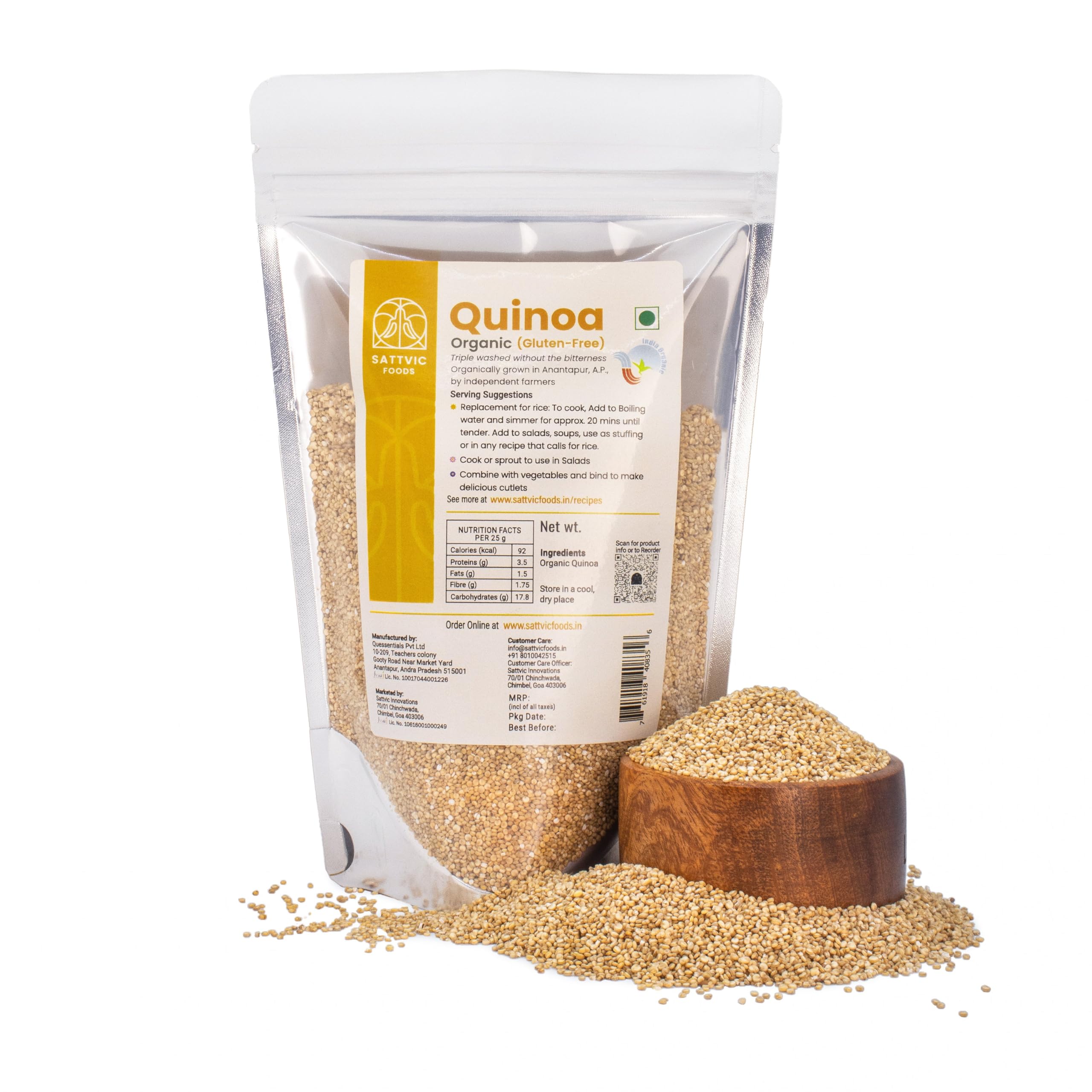 Sattvic Foods Quinoa (250 g) | Certified Organic & Triple-Washed | Superfood - Gluten Free, Complete Protein, Fibre-Rich, Diabetic-Friendly Grain | Replace for Rice, Add to Salads & Soups (B09MB2SVYT) Amazon Price History, Amazon Price Tracker