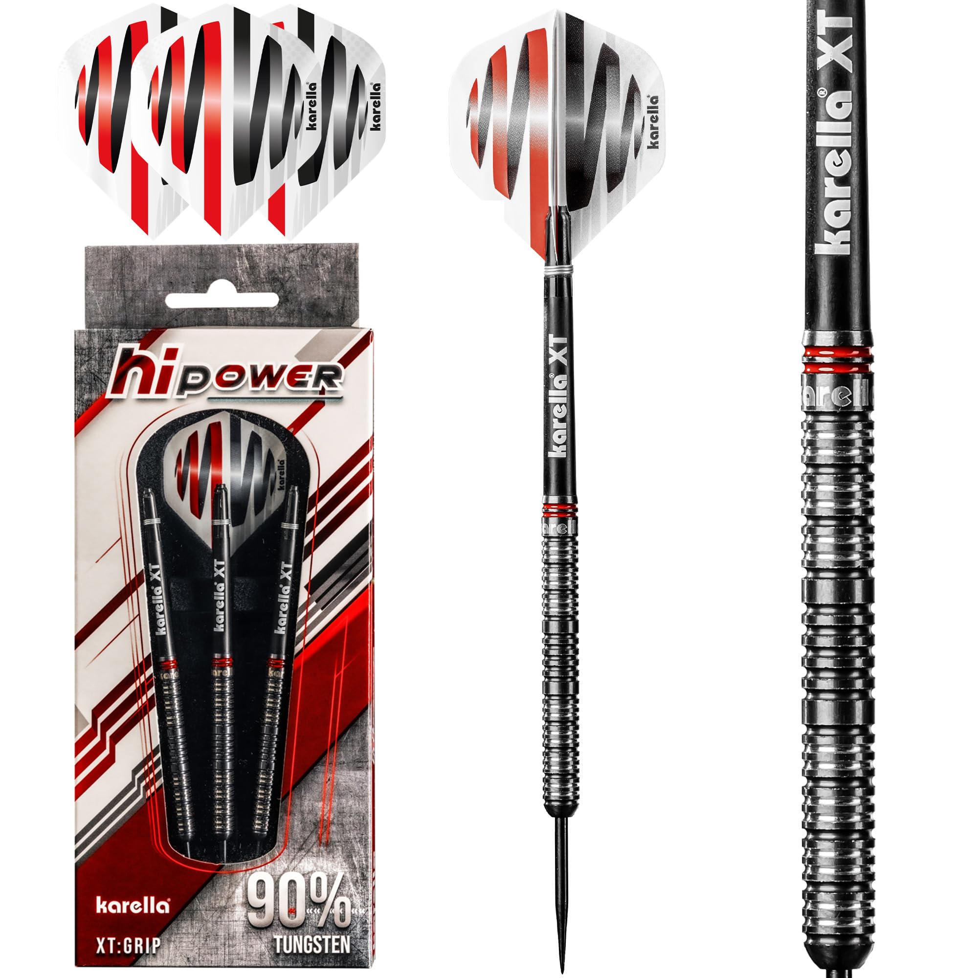 Karella HiPower 90% Wolfram Steeldart-Set – 22 g, 3 Pfeile mit Metallspitze