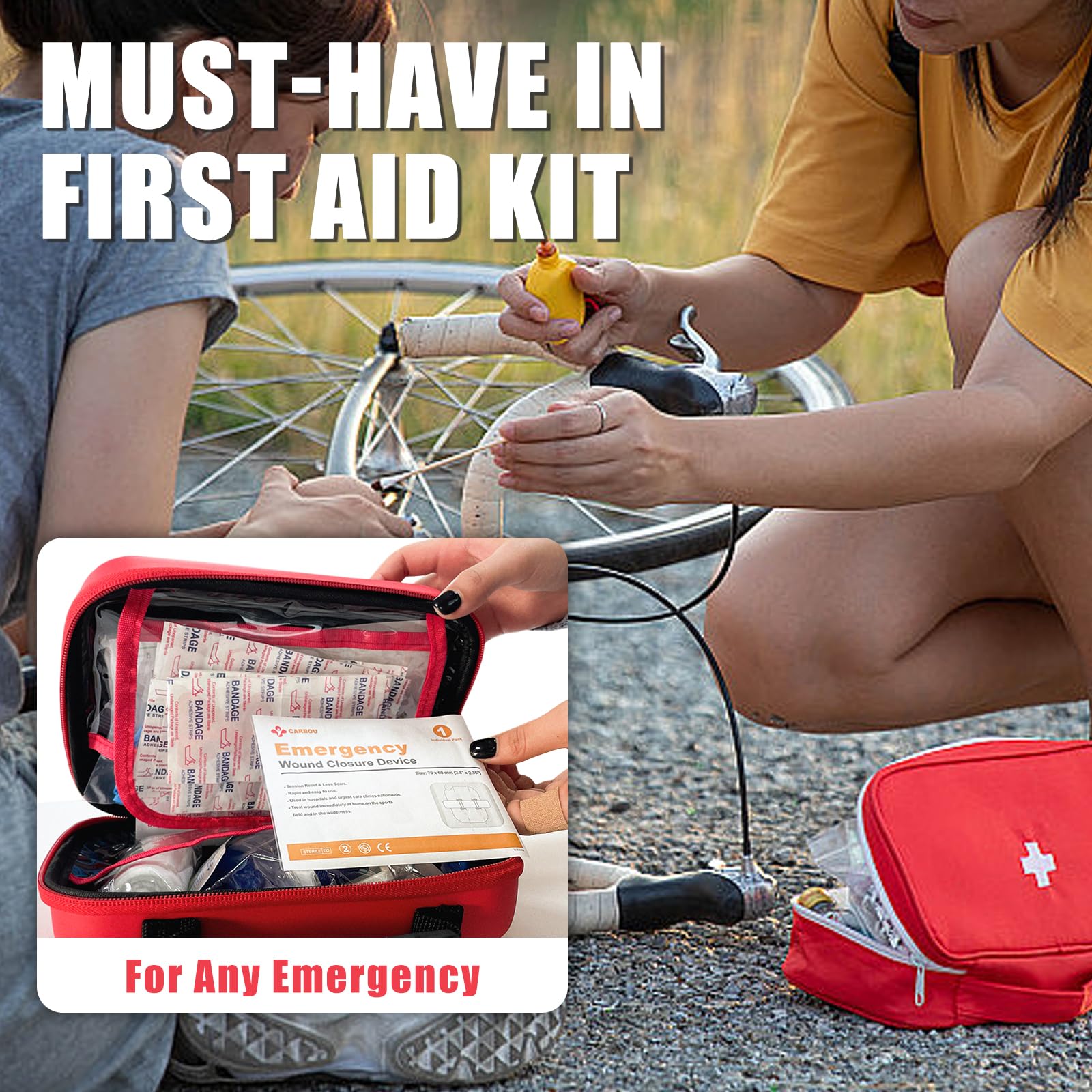 Carbou 4 strisce di chiusura ferita di emergenza, con chiusura lampo, bandaids, set di chiusura a taglio, senza cuciture e facili da usare