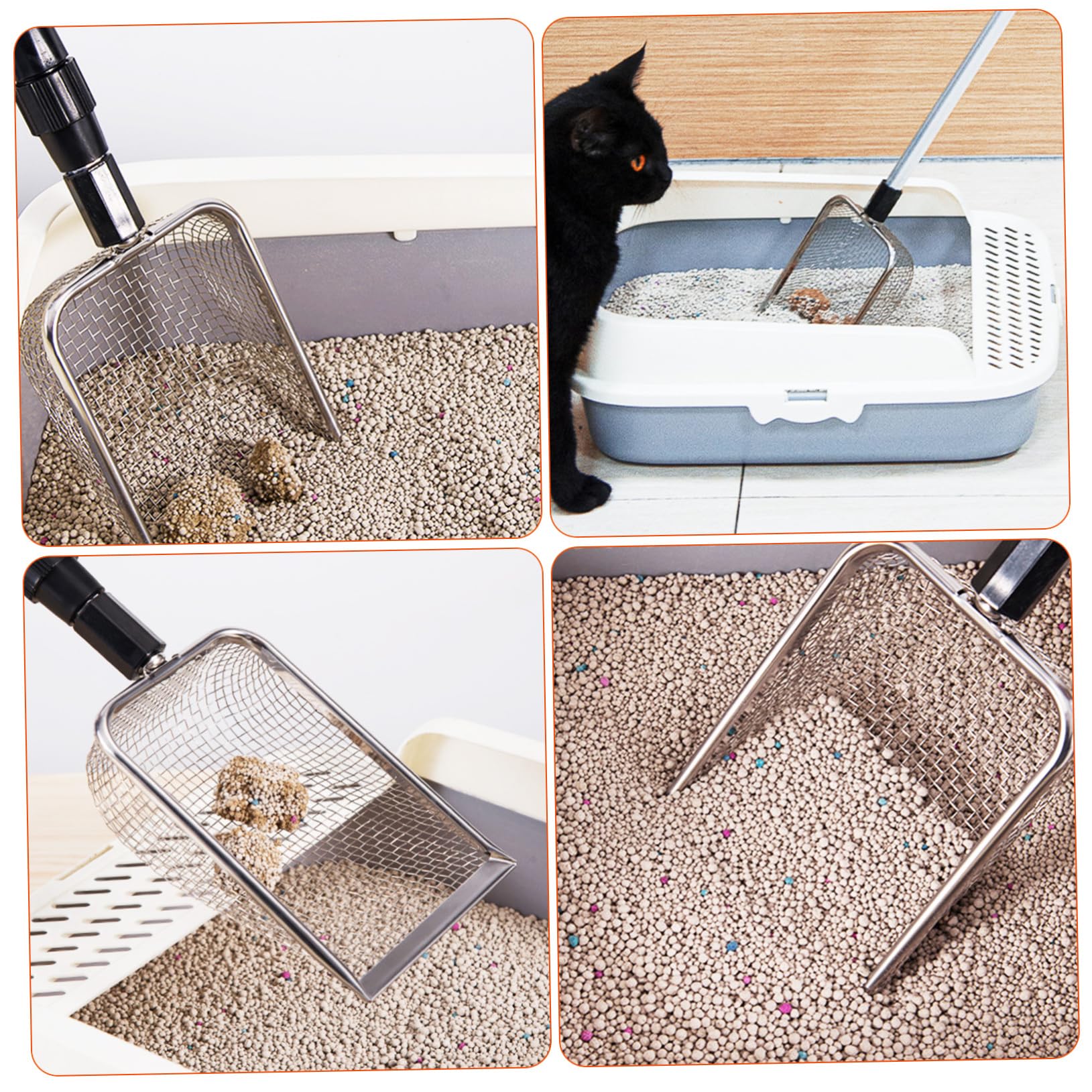 Toyvian 2 Piezas Palas para Inoxidable Mango Telescópico y Malla para Limpieza de Areneros Herramienta Ergonómica para Mascotas