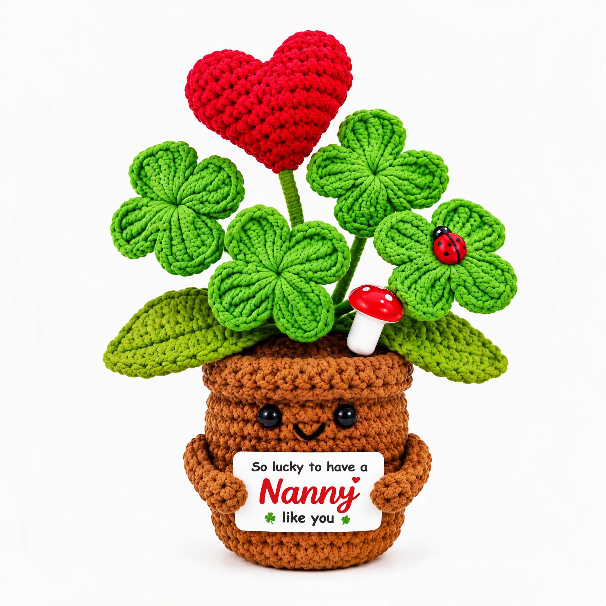Suxyn Nanny Gifts, Crochet Heart Flower Pot Plant for Nanny