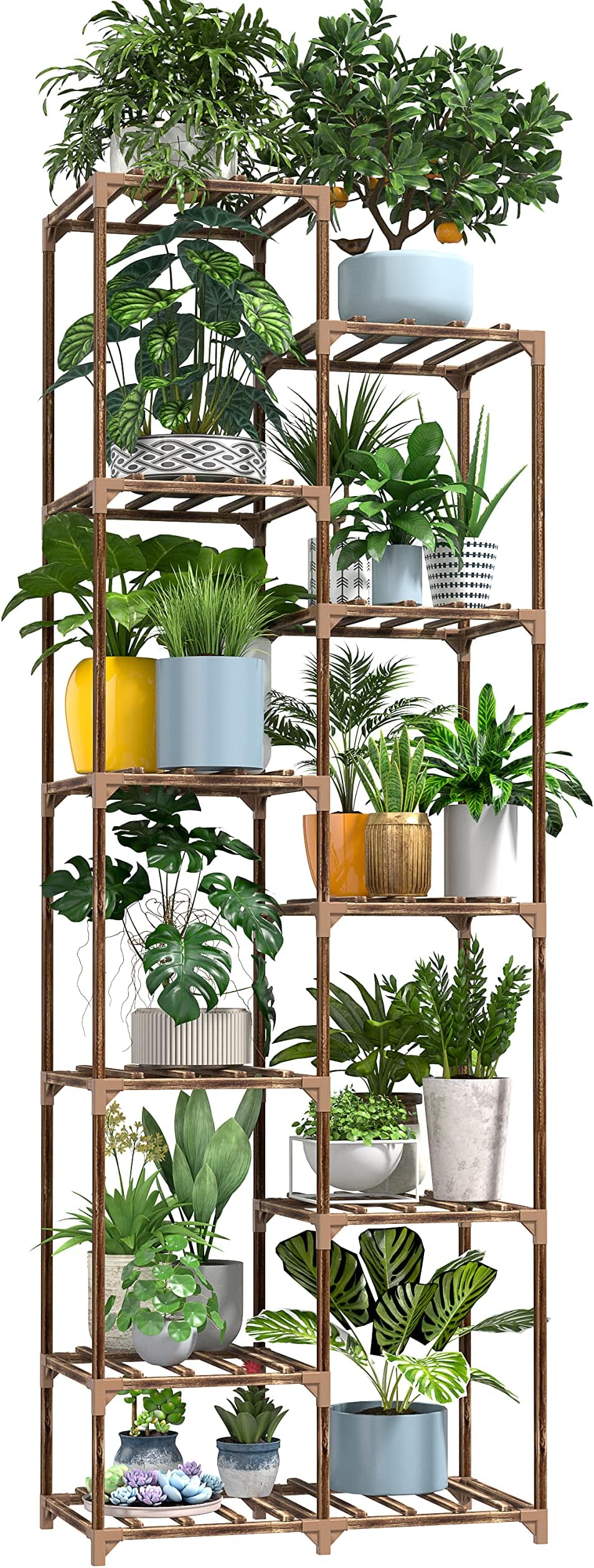 cfmour Plant Stand Indoor Outdoor, 60''/170cm Tall Wooden Plant Shelf 11 Tier Flower Stand Garden Shelves Display Rack Holder, Multiple Tiered Wood Large Planter For Balcony Living Room Corner Window